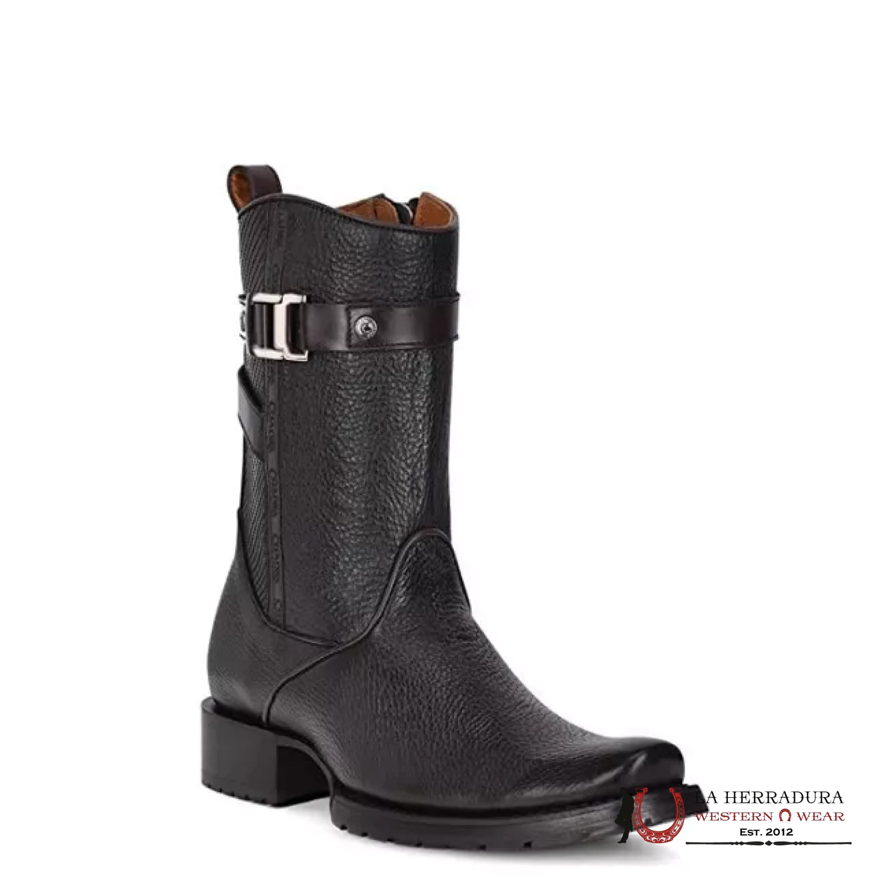 CUADRA SHORT BOOT RES SANTANA NEGRO LAZER & EMBROIDERY NARROW SQUARE TOE- CU630 BOTAS HOMBRES