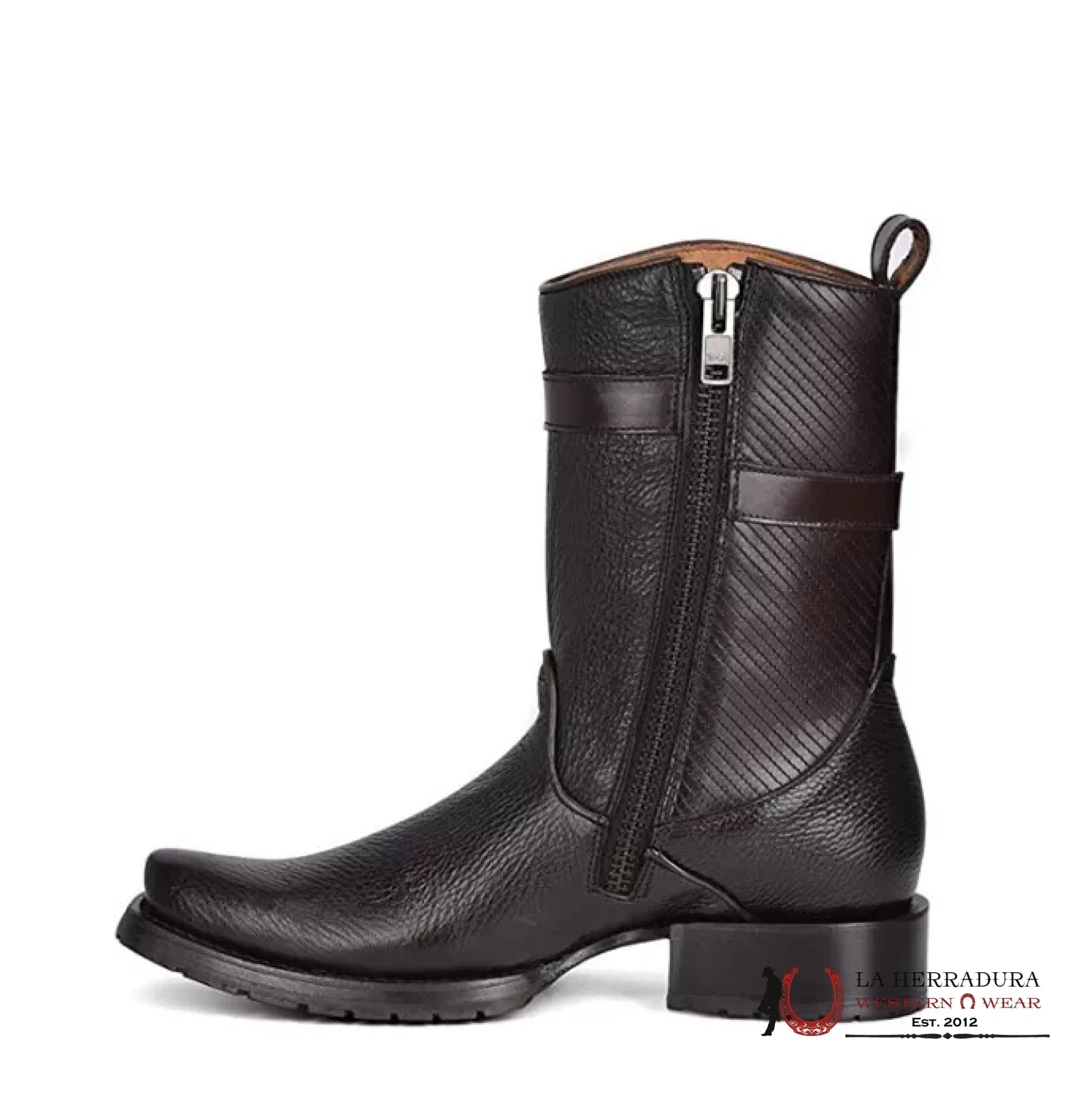 CUADRA SHORT BOOT RES SANTANA NEGRO LAZER & EMBROIDERY NARROW SQUARE TOE- CU630 BOTAS HOMBRES