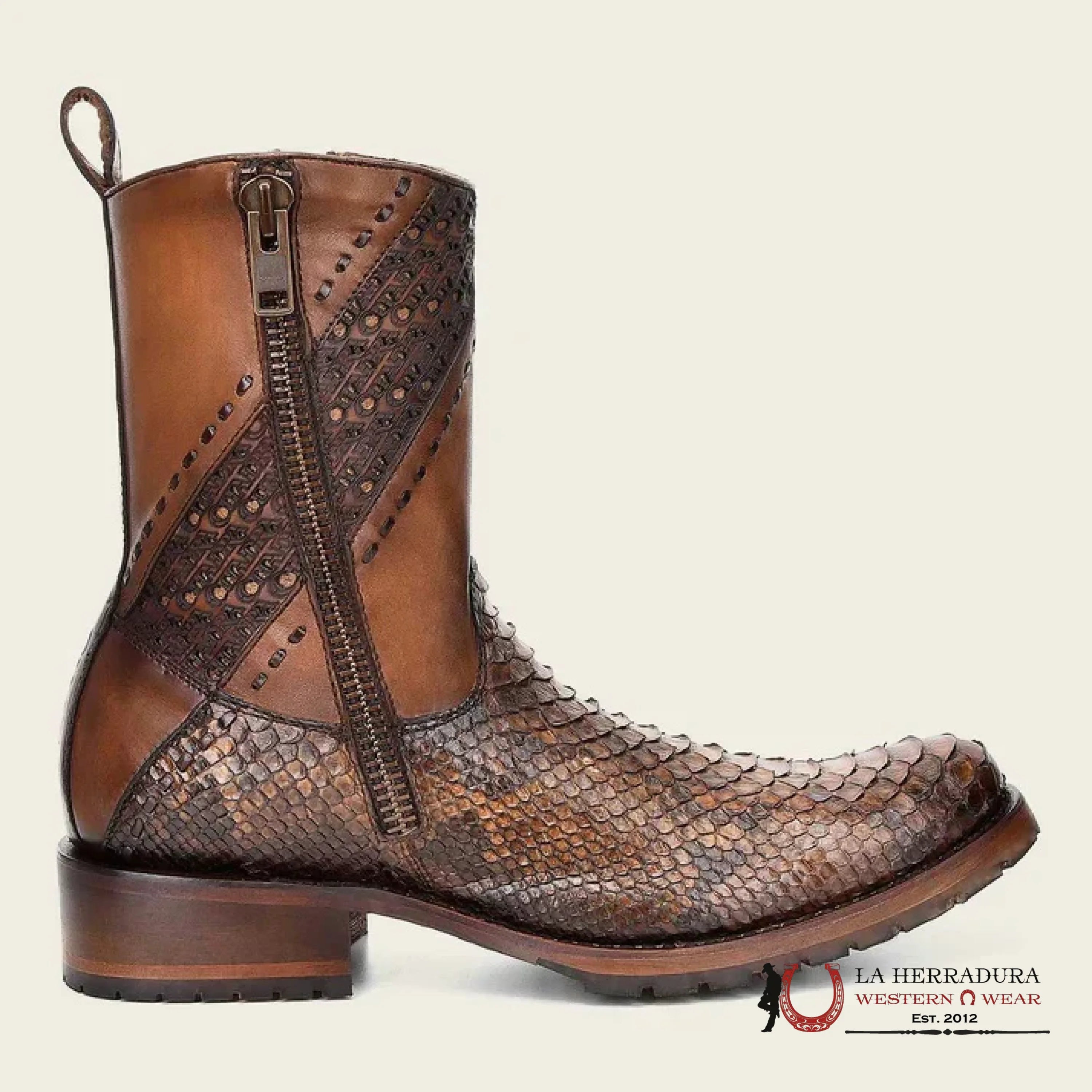 CUADRA SHORT BOOTS PYTHON BROWN LASER & WOVEN ROUND TOE CU425 BOTAS HOMBRES