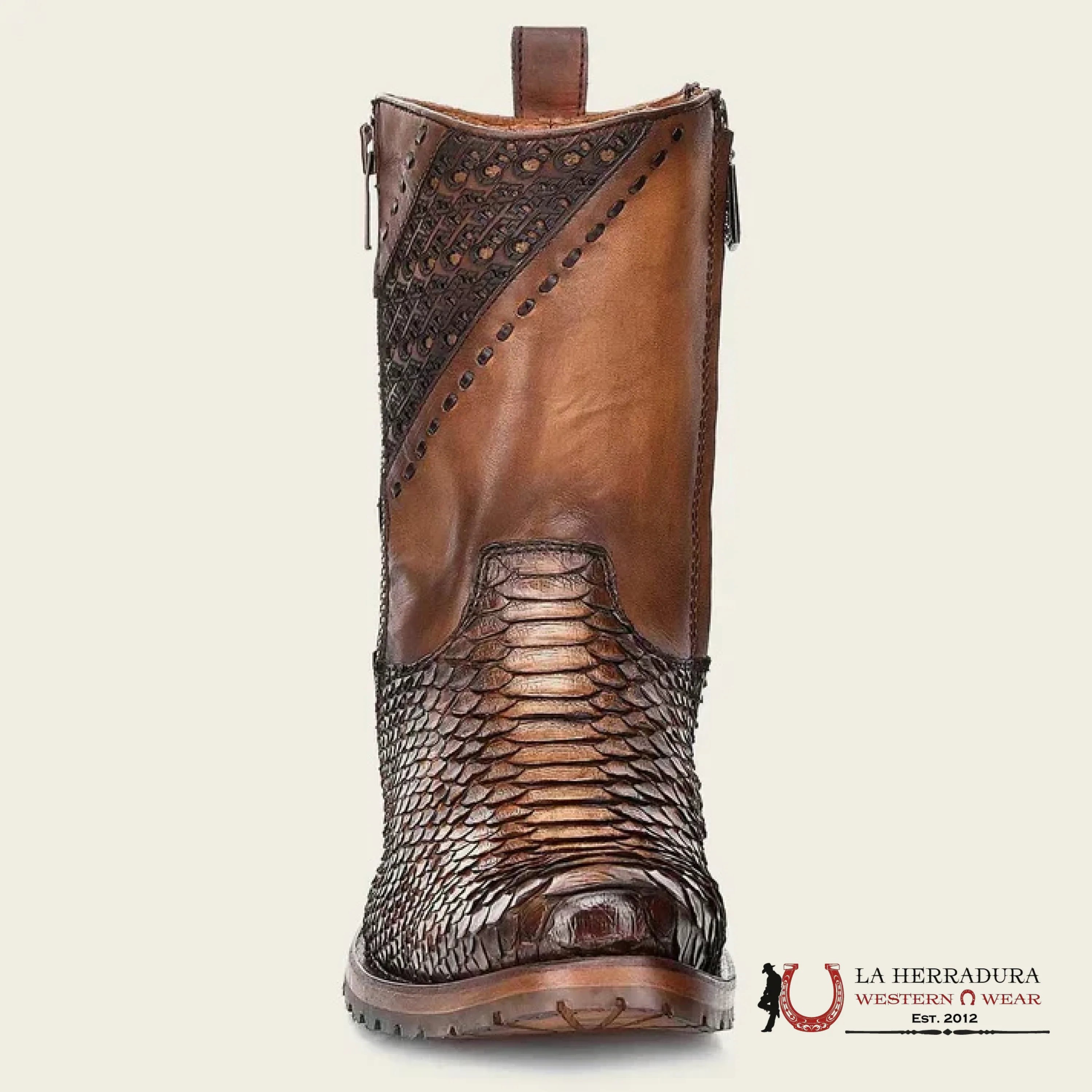 CUADRA SHORT BOOTS PYTHON BROWN LASER & WOVEN ROUND TOE CU425 BOTAS HOMBRES