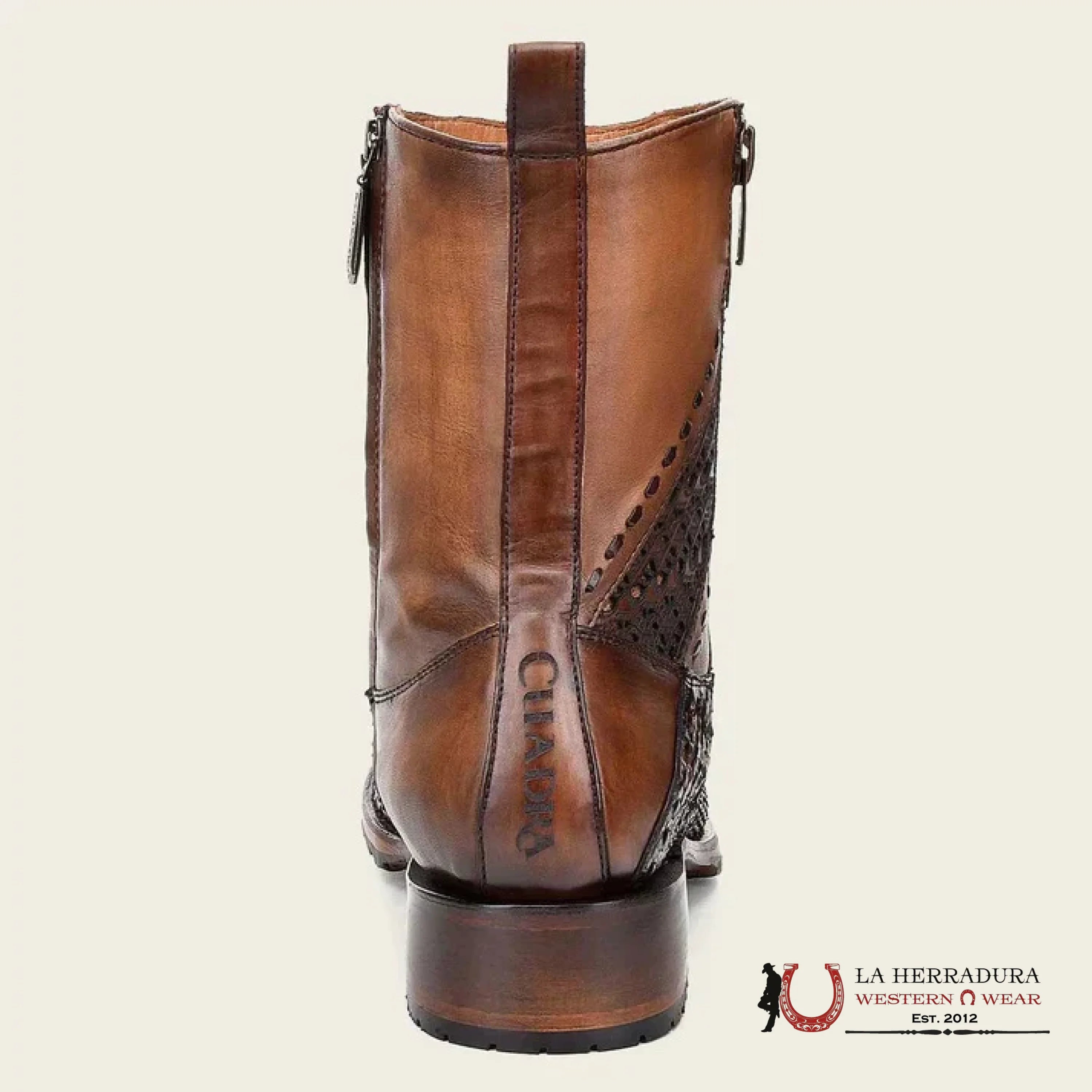 CUADRA SHORT BOOTS PYTHON BROWN LASER & WOVEN ROUND TOE CU425 BOTAS HOMBRES