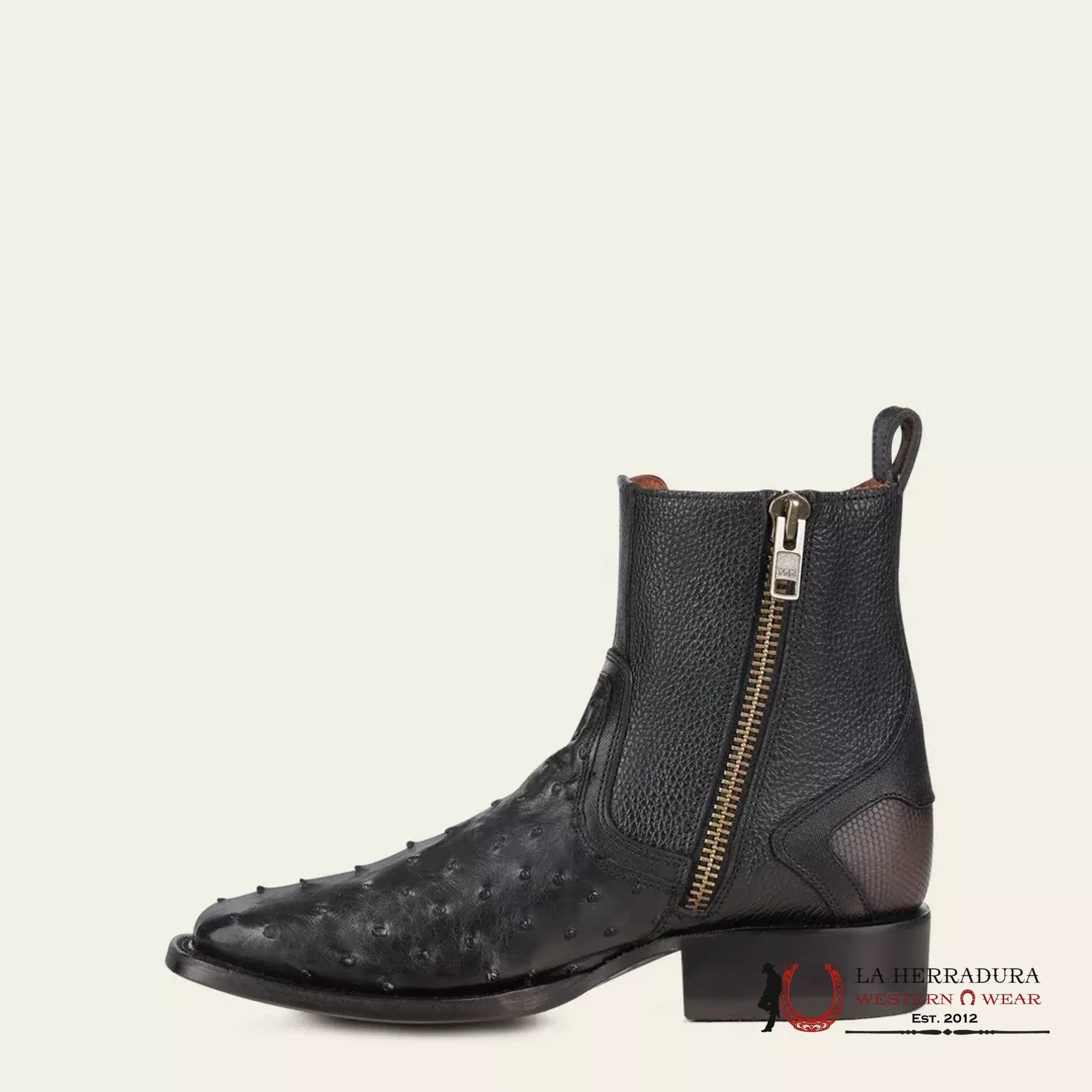 CUADRA SHORT BOTÍN BOOT AVESRUZ NEGRO CAFE SQUARE TOE CU821 BOTAS HOMBRES