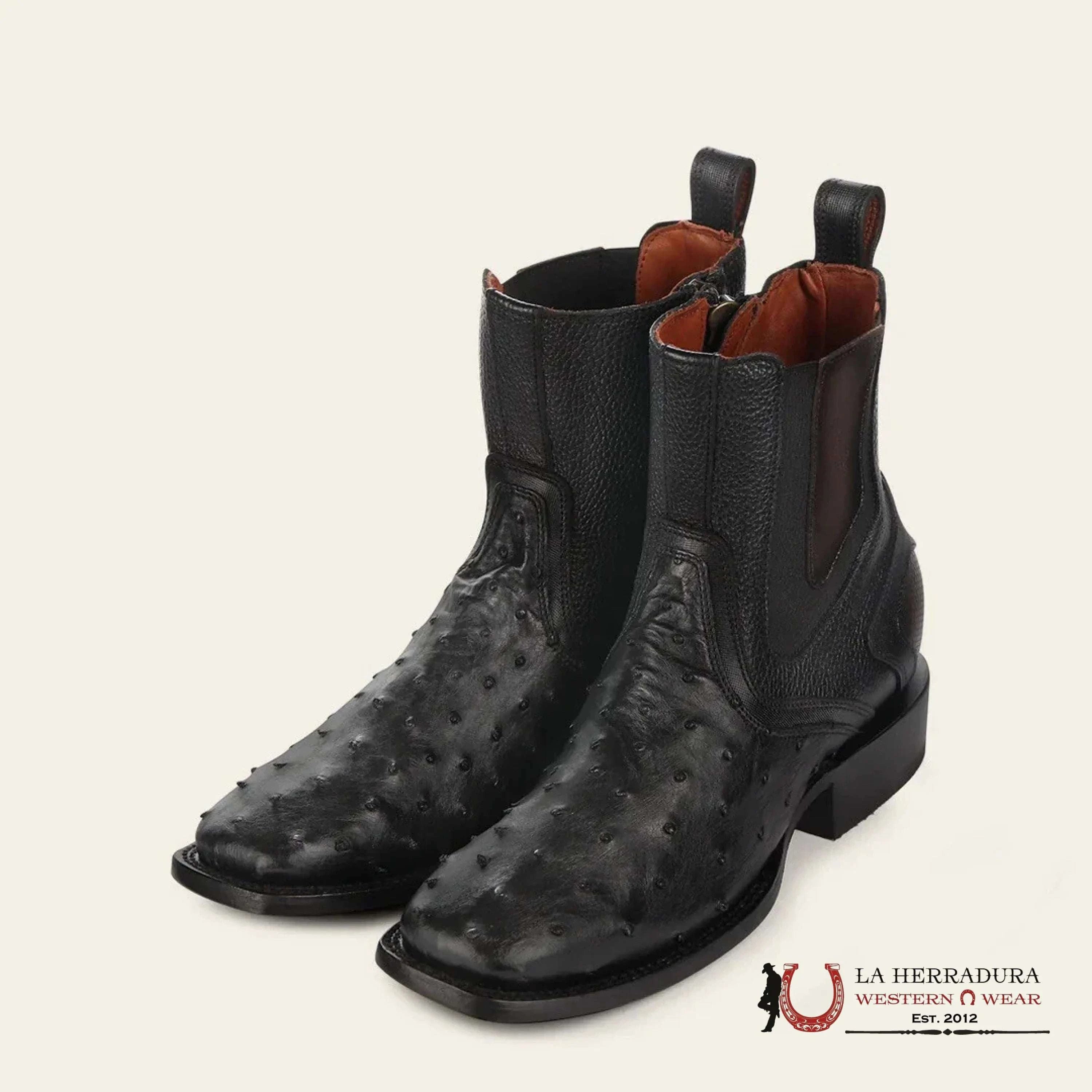 CUADRA SHORT BOTÍN BOOT AVESRUZ NEGRO CAFE SQUARE TOE CU821 BOTAS HOMBRES