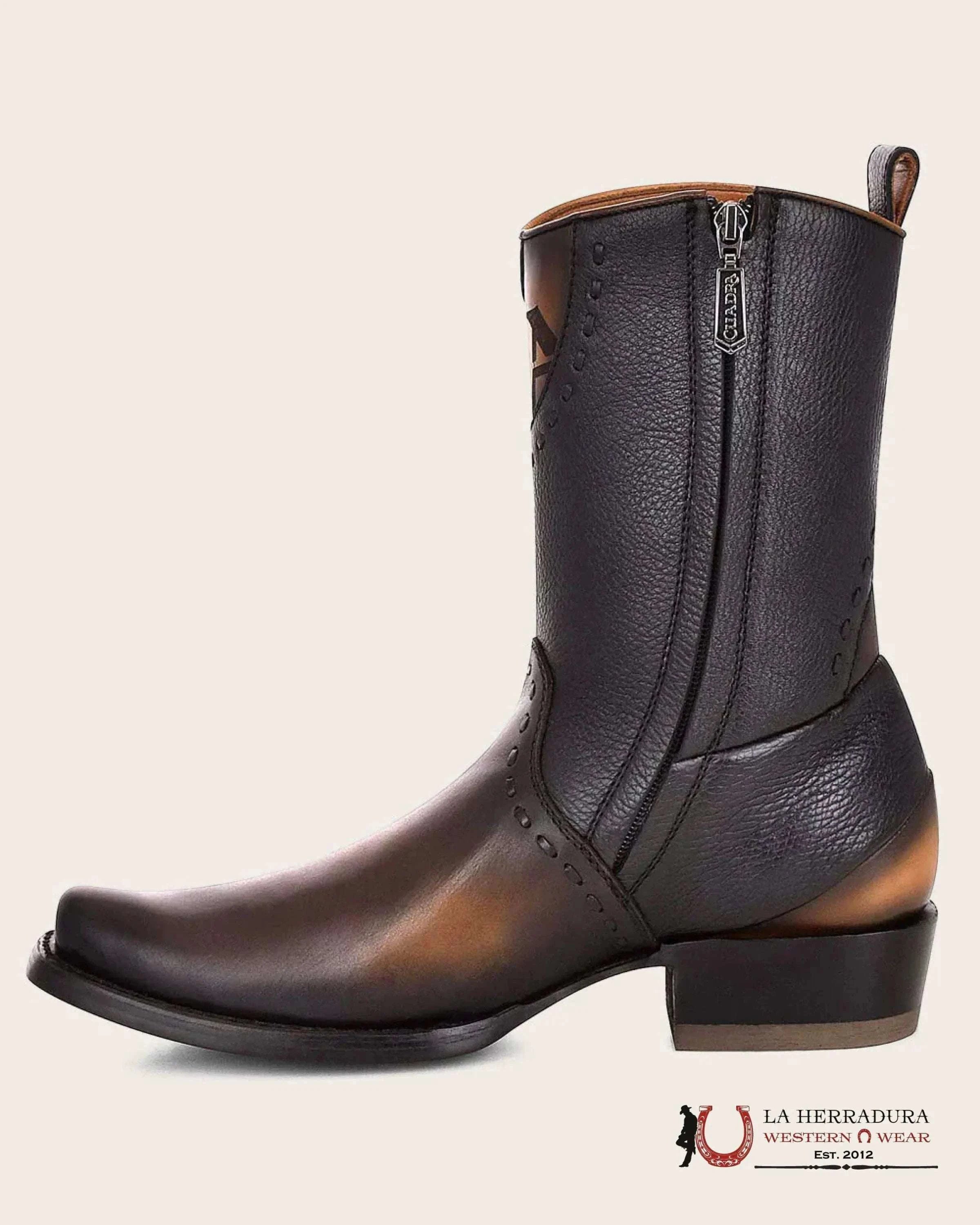 CUADRA SHORT SILLERO VIENE NEGRO BLACK LASER & WOVEN NARROW SQUARE TOE BOTAS HOMBRES