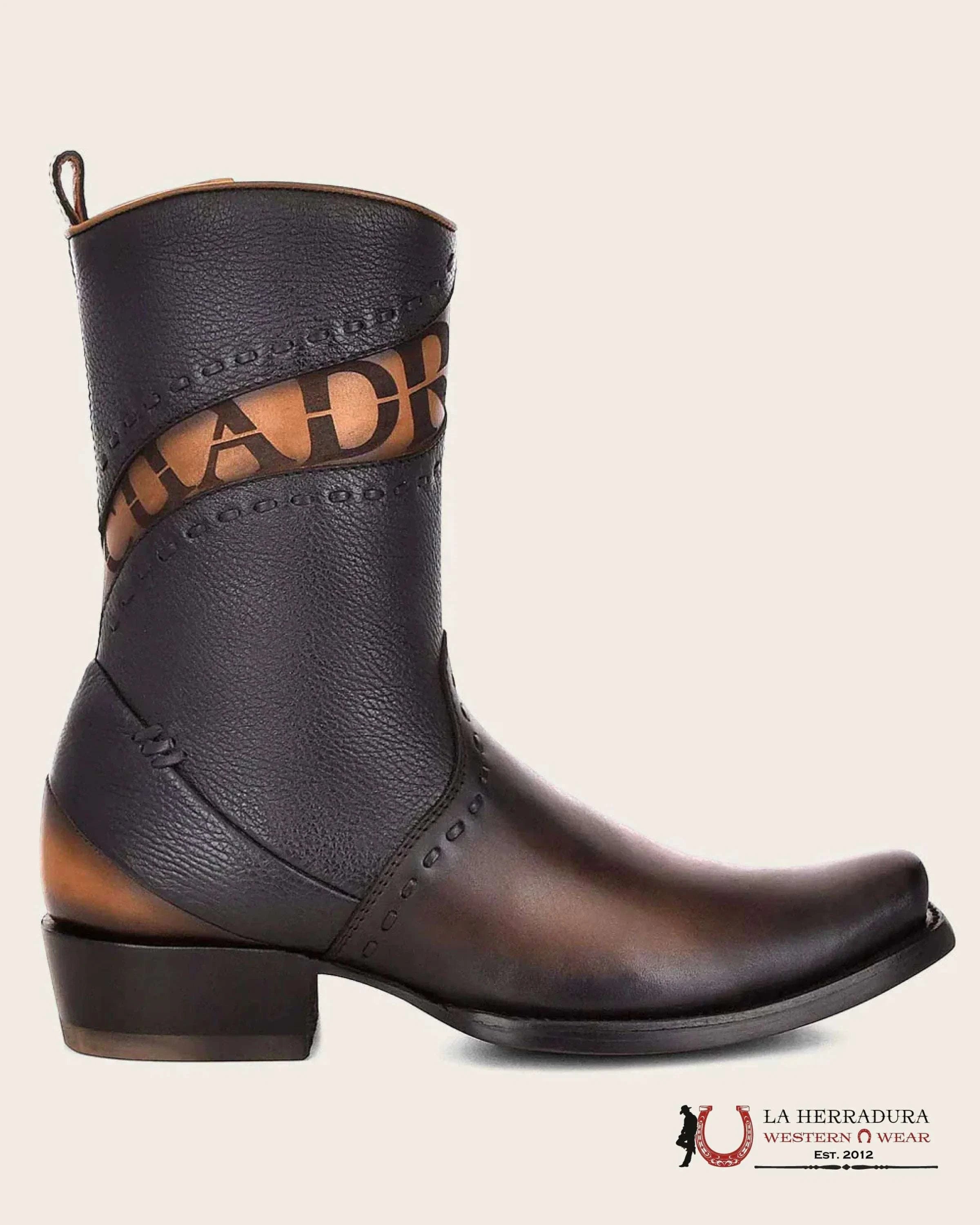 CUADRA SHORT SILLERO VIENE NEGRO BLACK LASER & WOVEN NARROW SQUARE TOE BOTAS HOMBRES