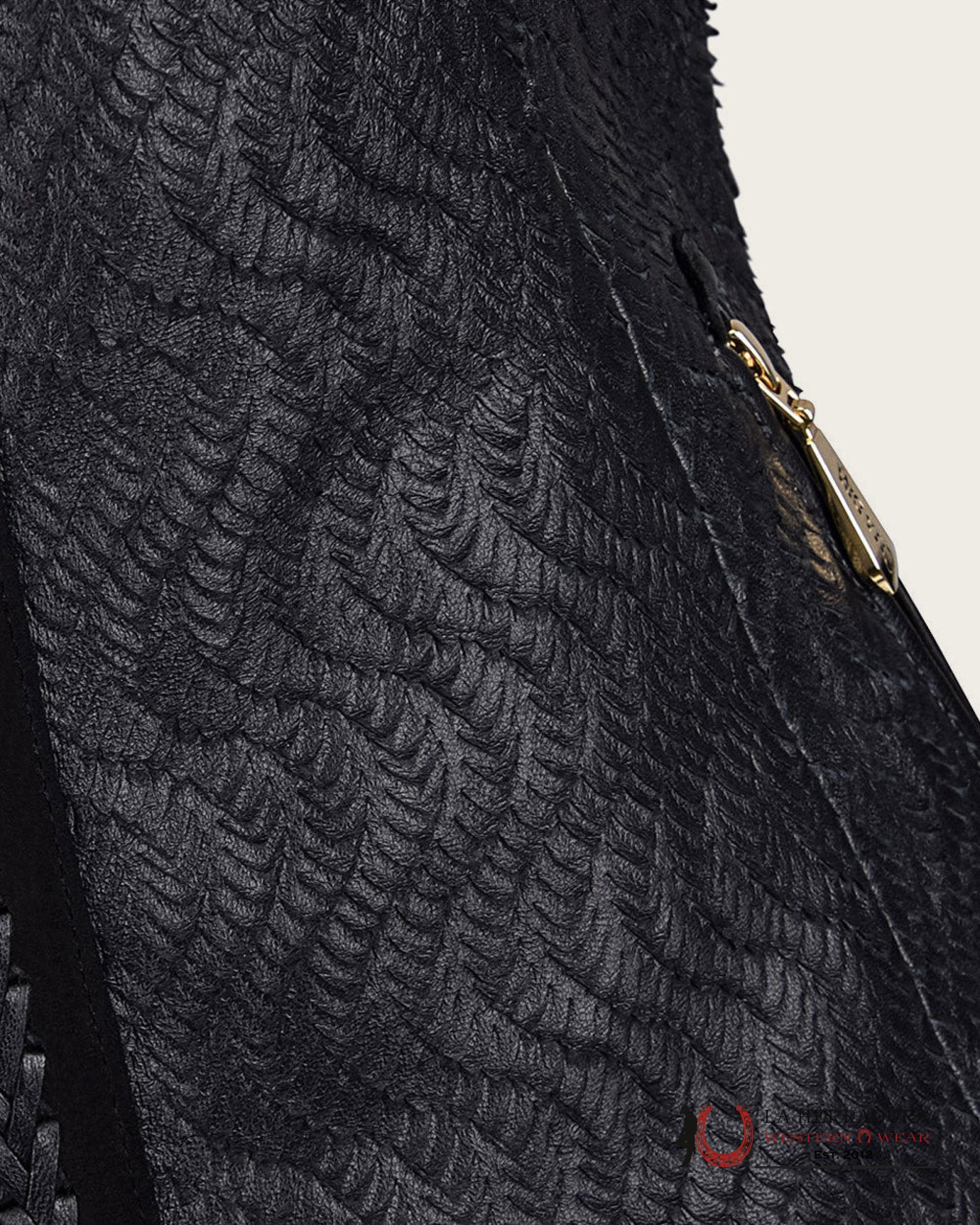 Cuadra Womens Checkered embroidered Black leather vest ROPA MUJERES