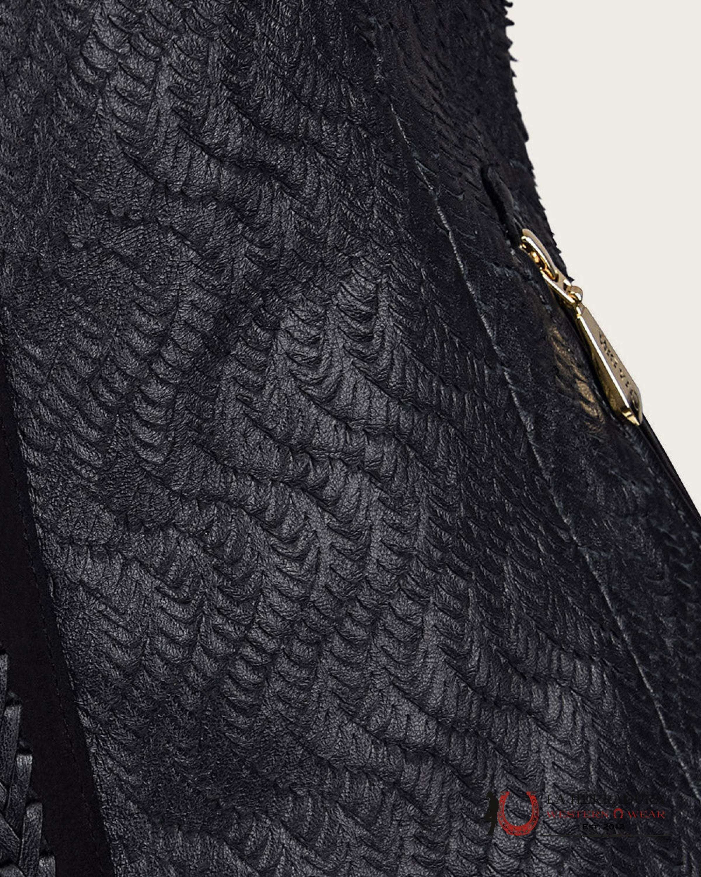 Cuadra Womens Checkered embroidered Black leather vest ROPA MUJERES