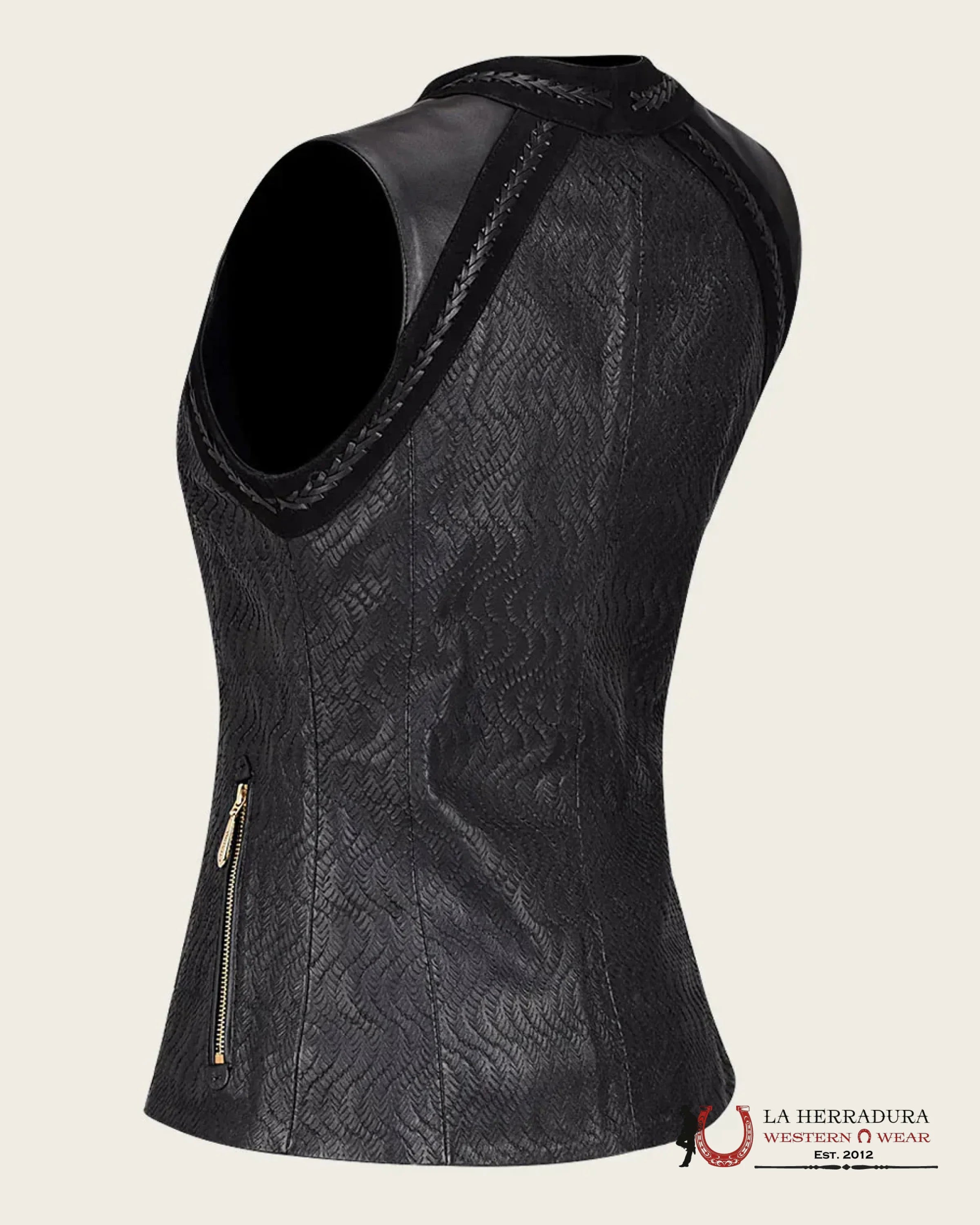 Cuadra Womens Checkered embroidered Black leather vest ROPA MUJERES