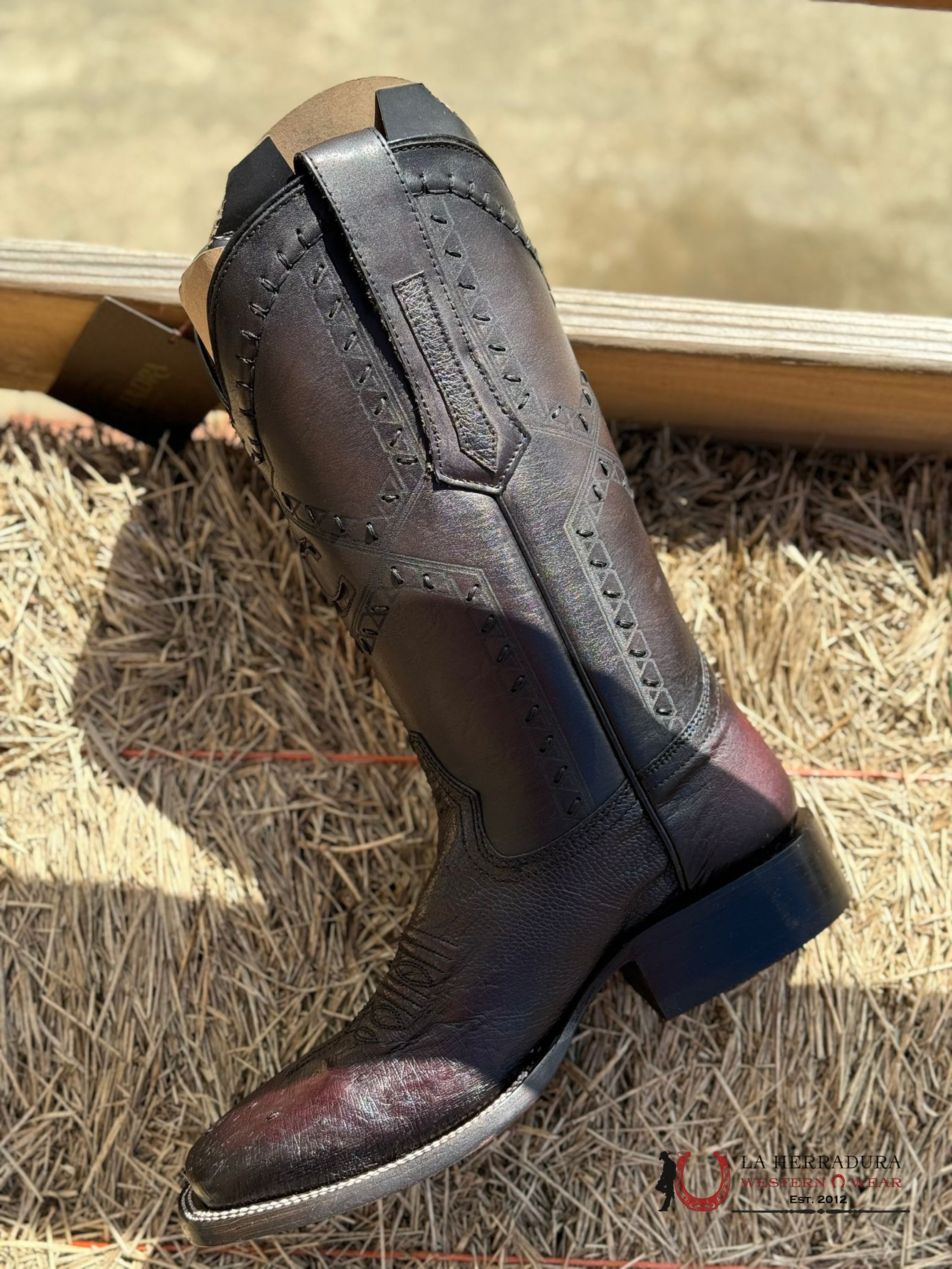 Cudra Boots Panza De Avestruz Black Cherry Laser & Woven Square Toe Botas Hombres