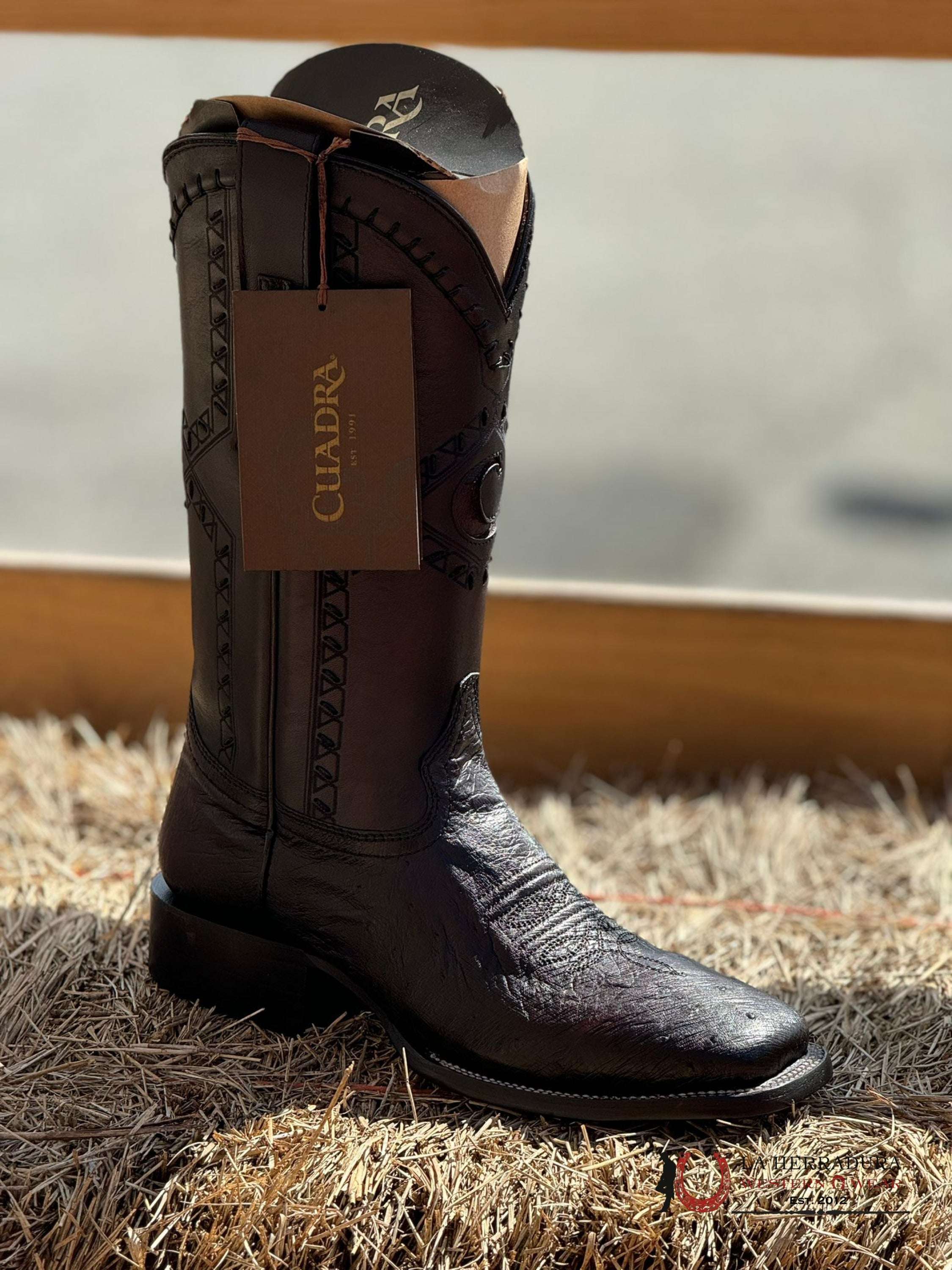 Cudra Boots Panza De Avestruz Black Cherry Laser & Woven Square Toe Botas Hombres