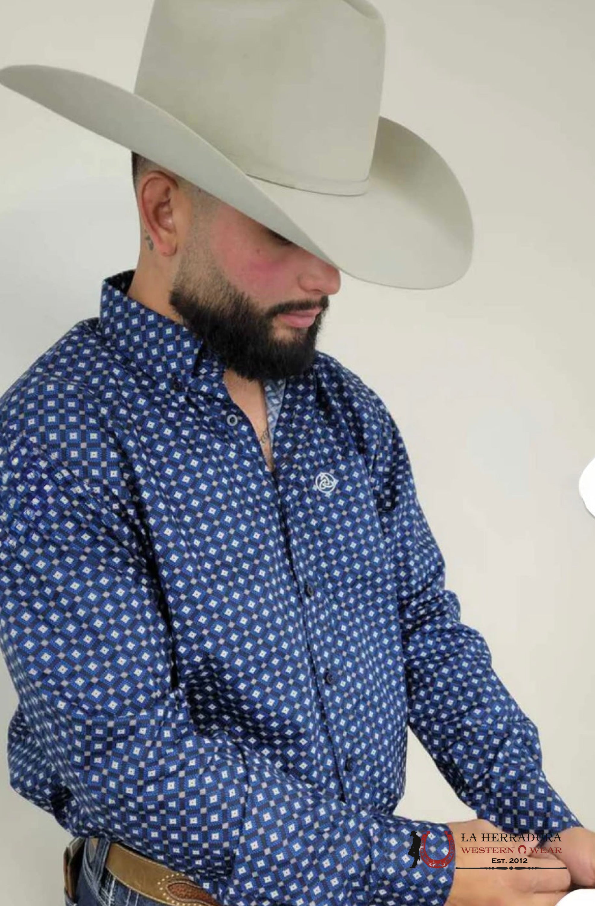 CUERO LINE MEN BLUE LONG SLEEVE STRIPED PRINT ROPA HOMBRES