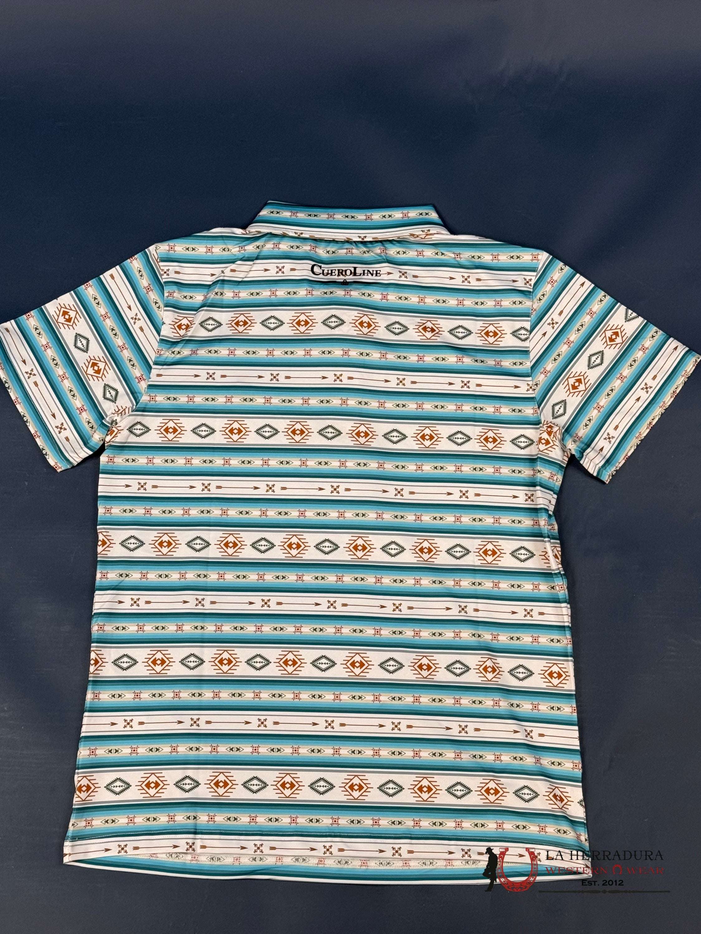 Cuero Line Men’s Blue And White Striped Aztec Polo Ropa Hombres