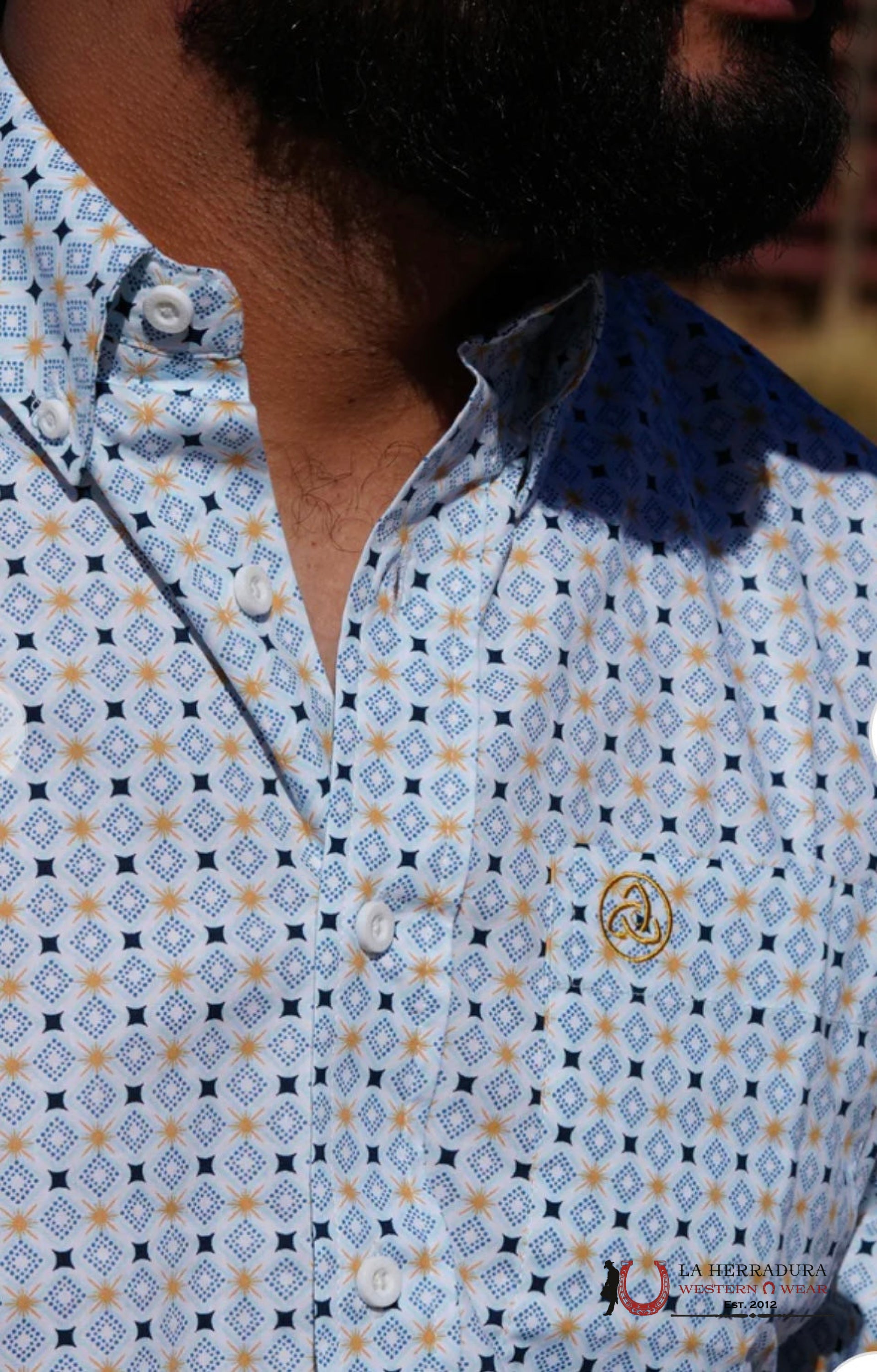 CUERO LINE MEN’S BLUE/YELLOW LONG SLEEVE STRIPED PRINT SKCL2023120 ROPA HOMBRES