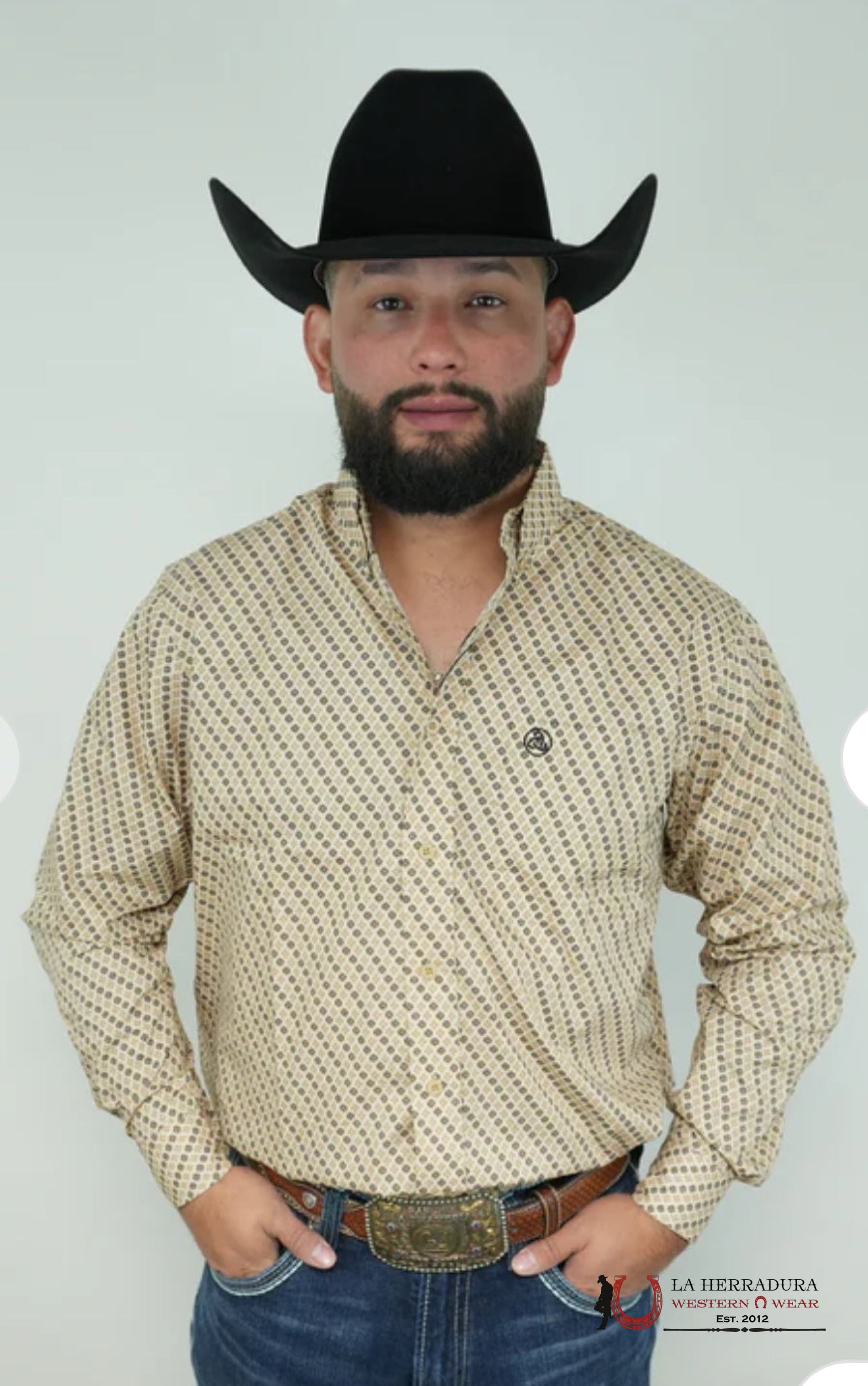 CUERO LINE MEN’S BROWN LONG SLEEVE STRIPED PRINT ROPA HOMBRES