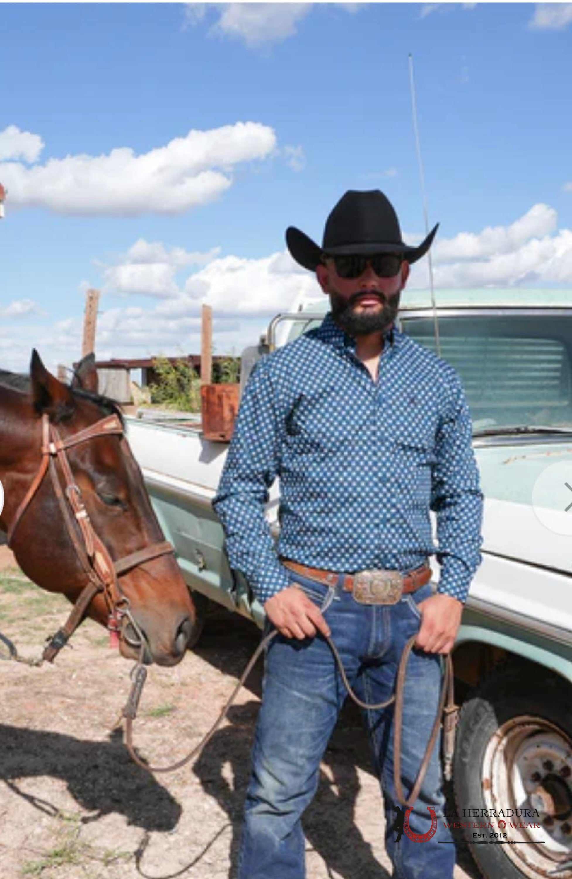 CUERO LINE MEN’S NAVY LONG SLEEVE STRIPED PRINT ROPA HOMBRES