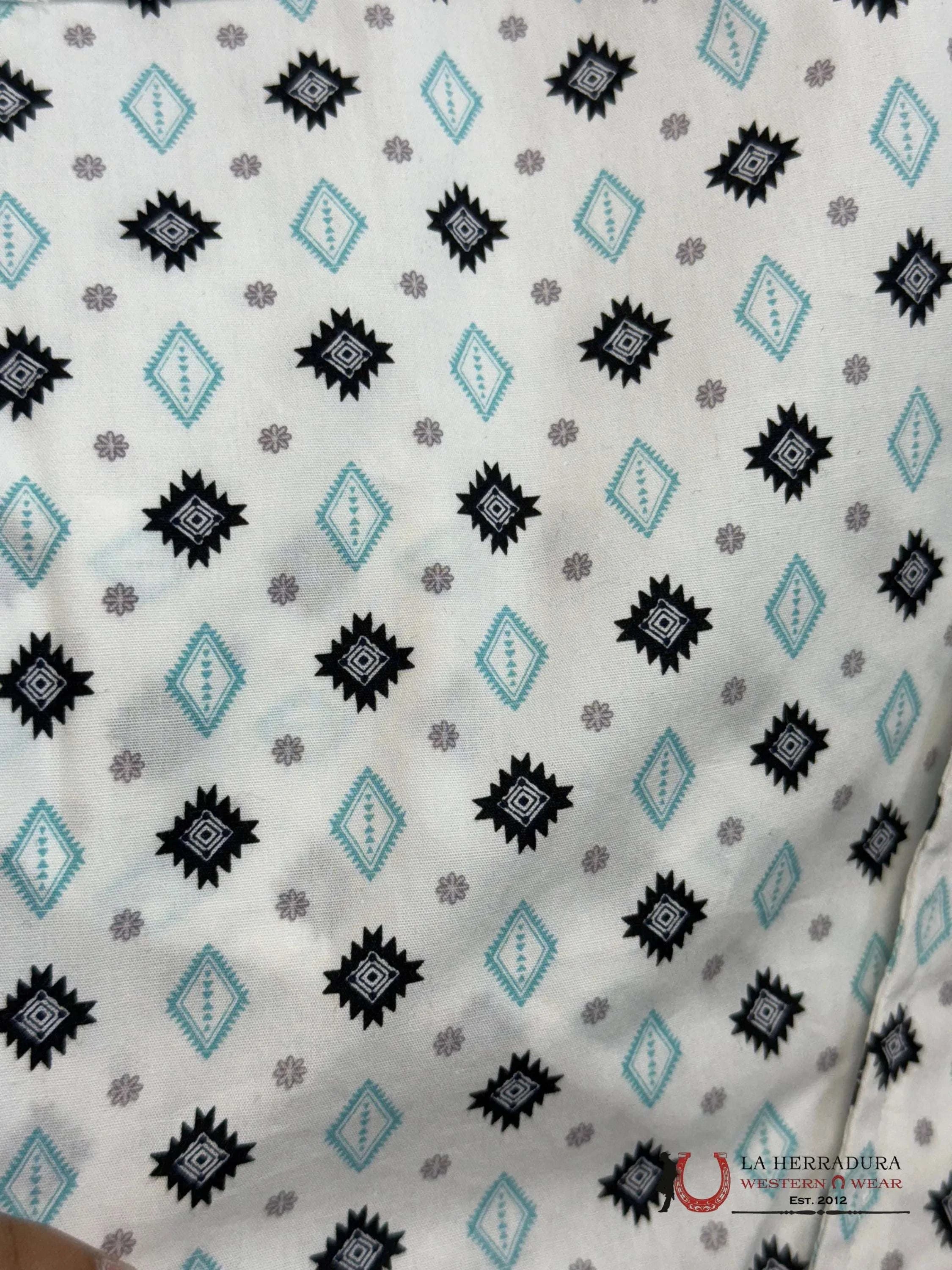 CUERO LINE MEN’S WHITE/BLUE LONG SLEEVE STRIPED AZTEC PRINT ROPA HOMBRES