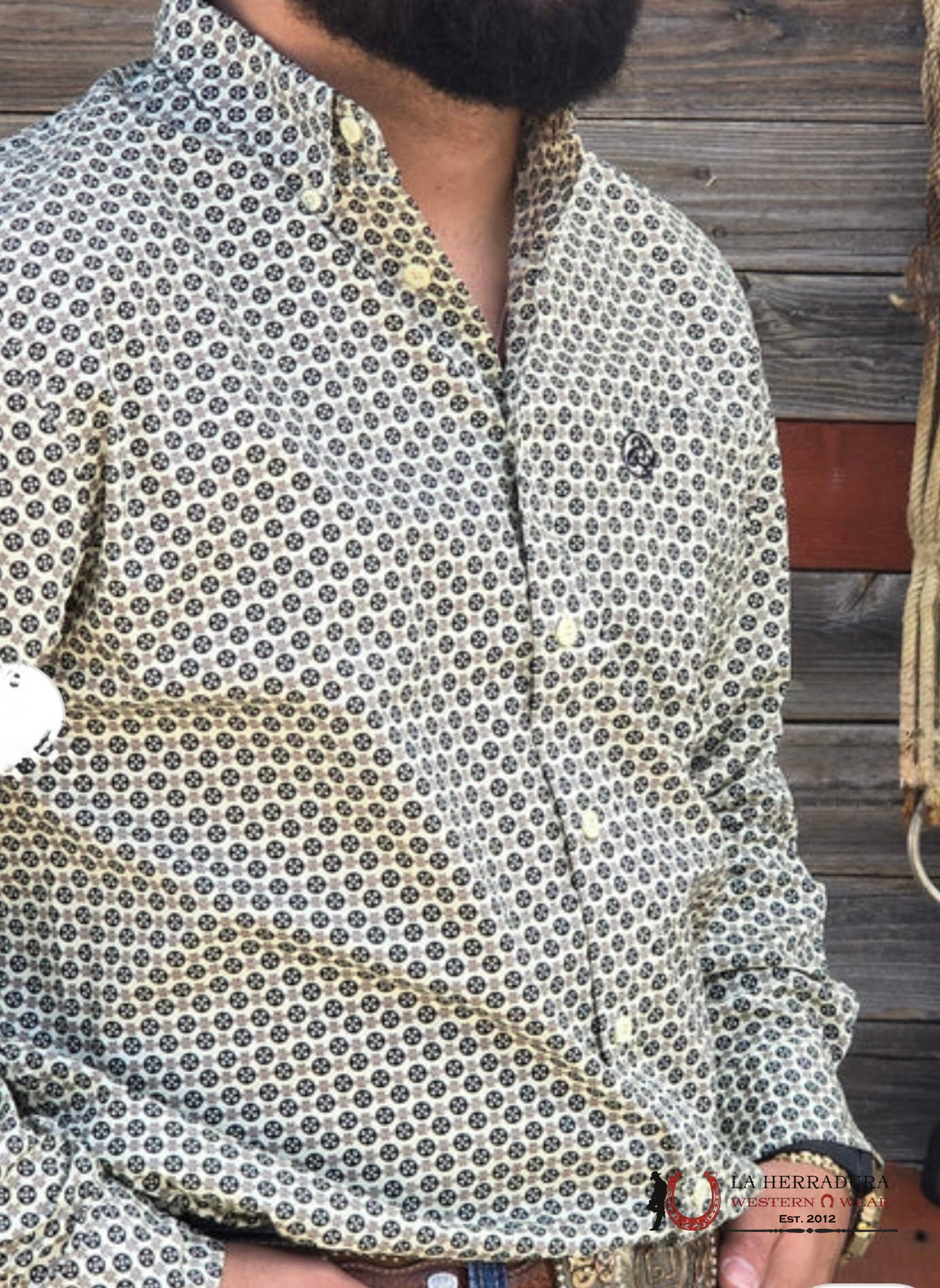 CUERO LINE MEN’S YELLOW/BLACK LONG SLEEVE STRIPED PRINT ROPA HOMBRES