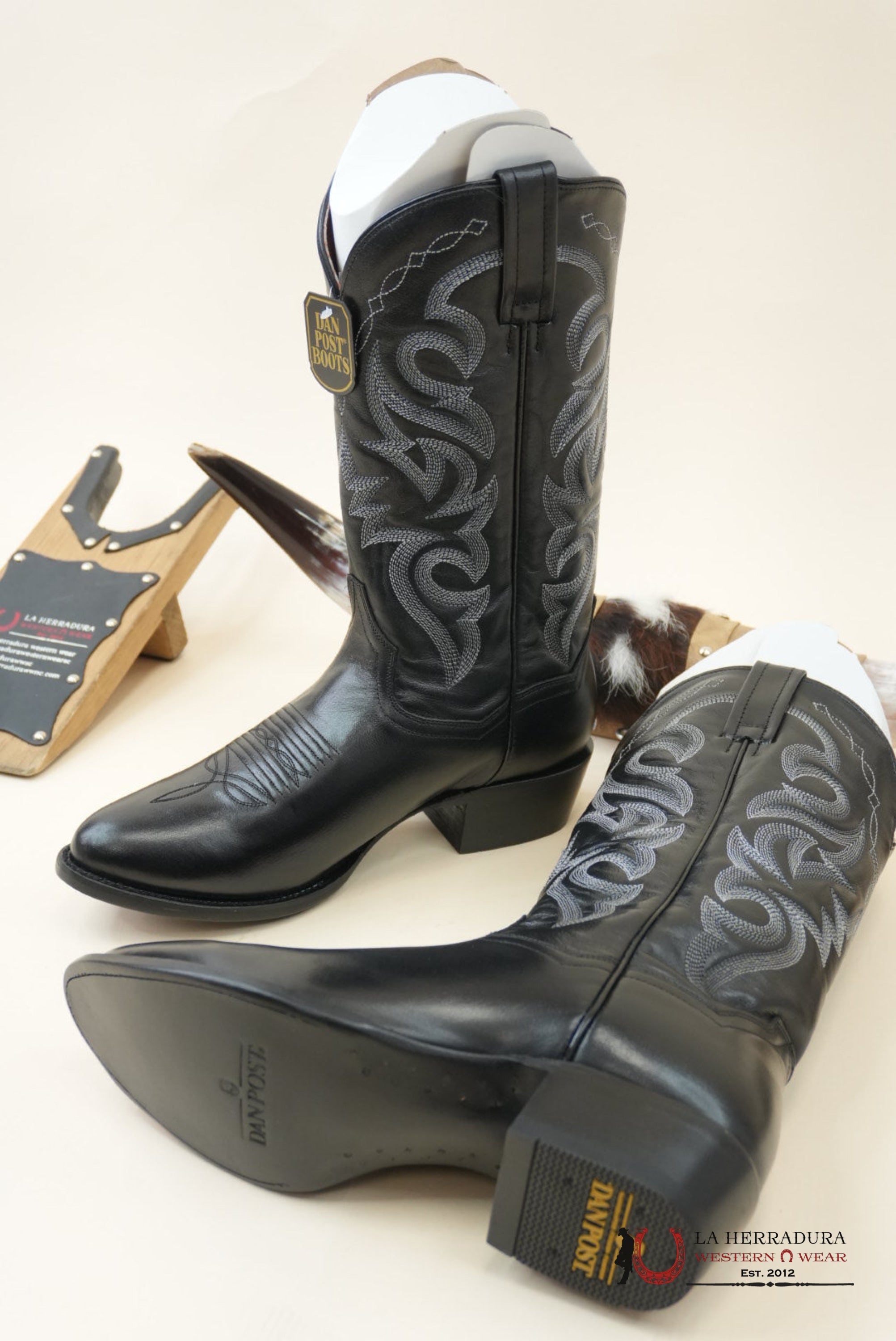 DAN POST BLACK MIGNON CORONA ROUND TOE BOOT MENS BOTAS MUJERES