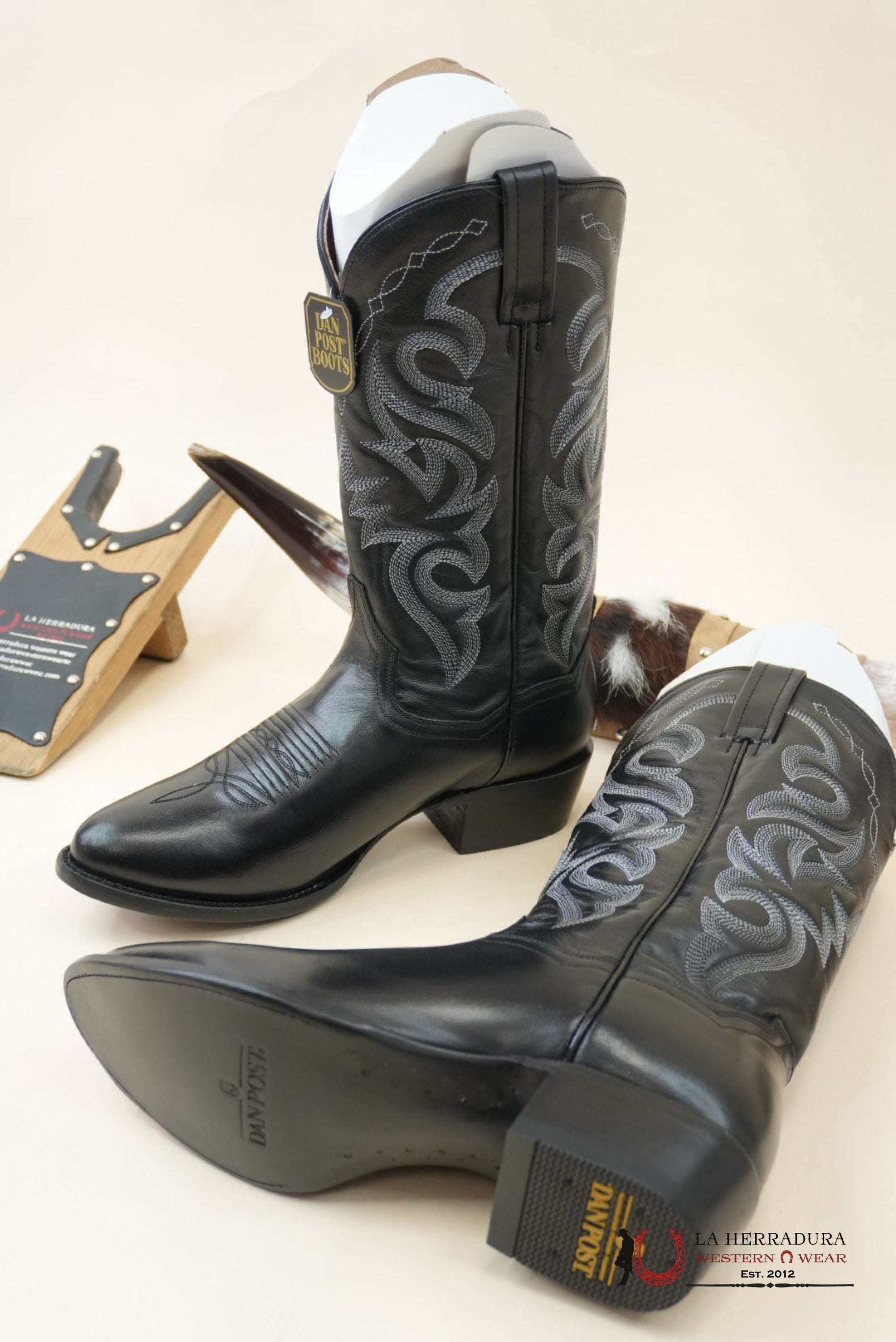 DAN POST BLACK MIGNON CORONA ROUND TOE BOOT MENS BOTAS MUJERES