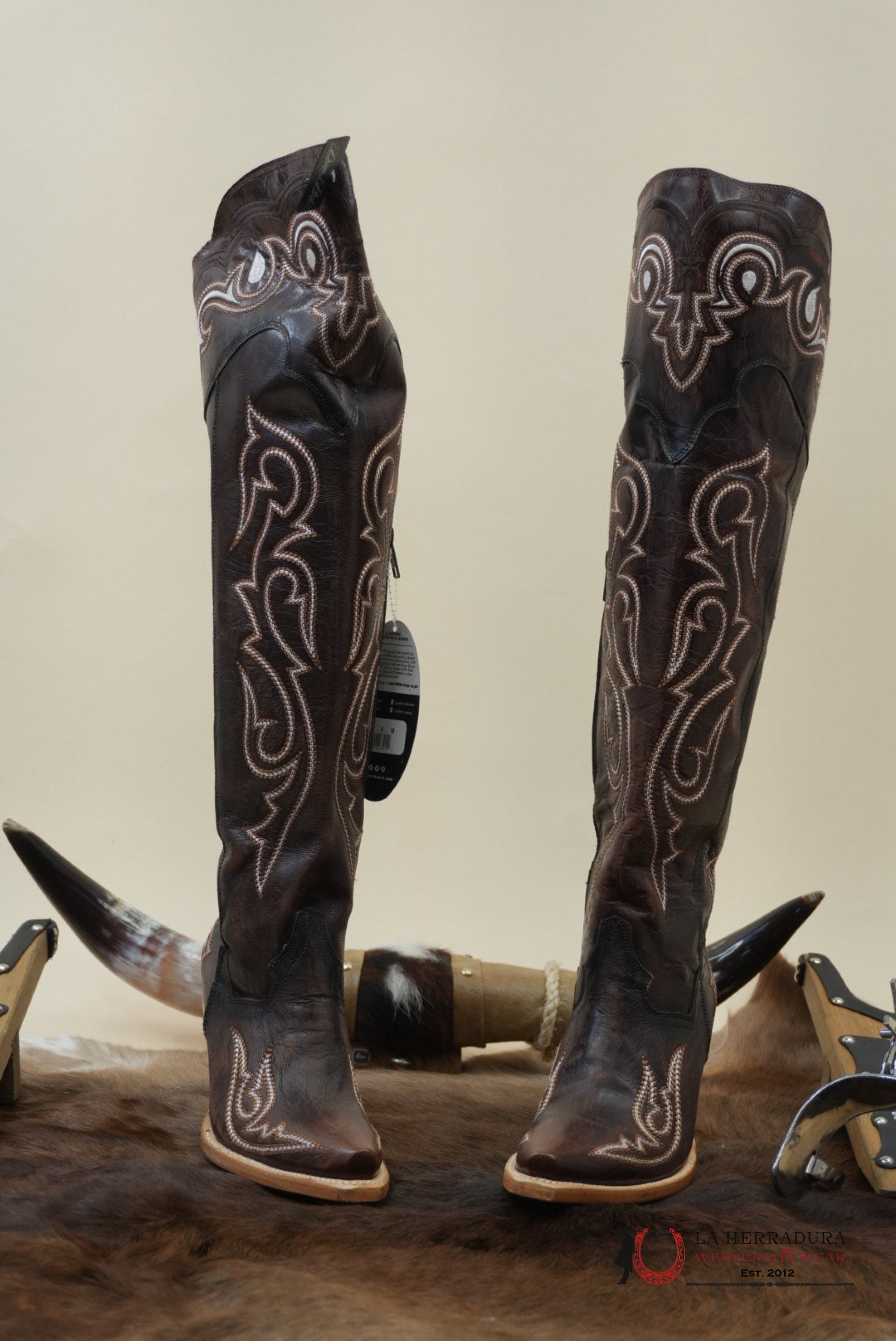 DAN POST CHOCOLATE LEATHER SNIP TOE TALL BOOT WOMEN BOTAS MUJERES