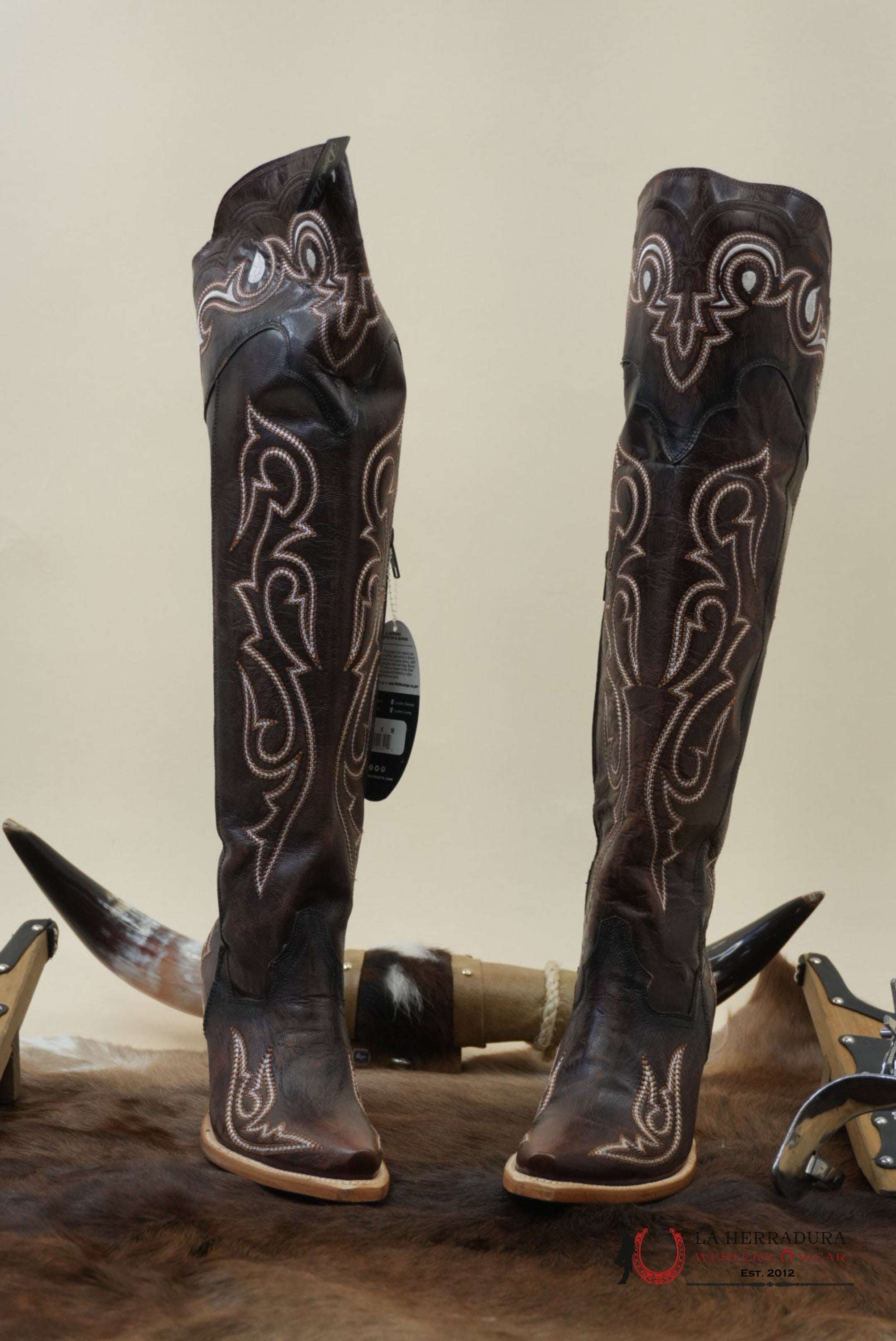 DAN POST CHOCOLATE LEATHER SNIP TOE TALL BOOT WOMEN BOTAS MUJERES