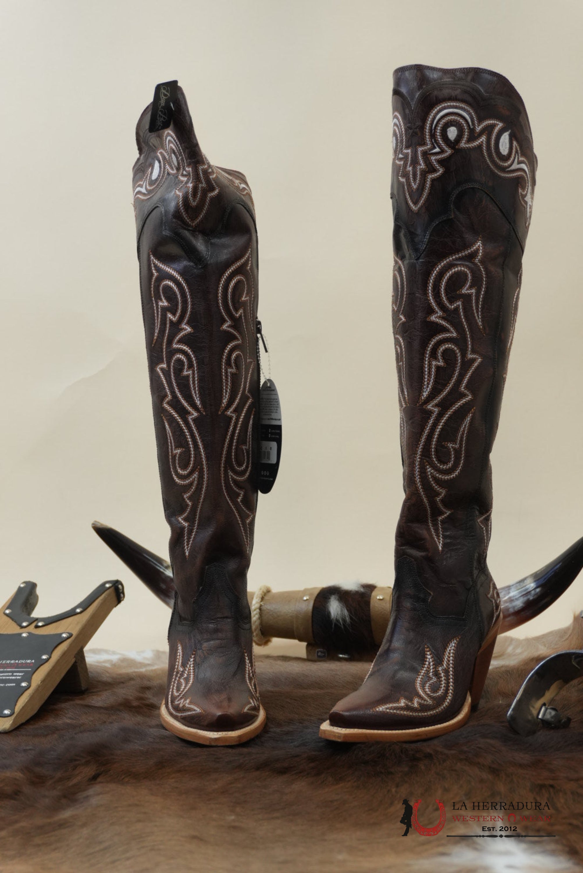 DAN POST CHOCOLATE LEATHER SNIP TOE TALL BOOT WOMEN BOTAS MUJERES