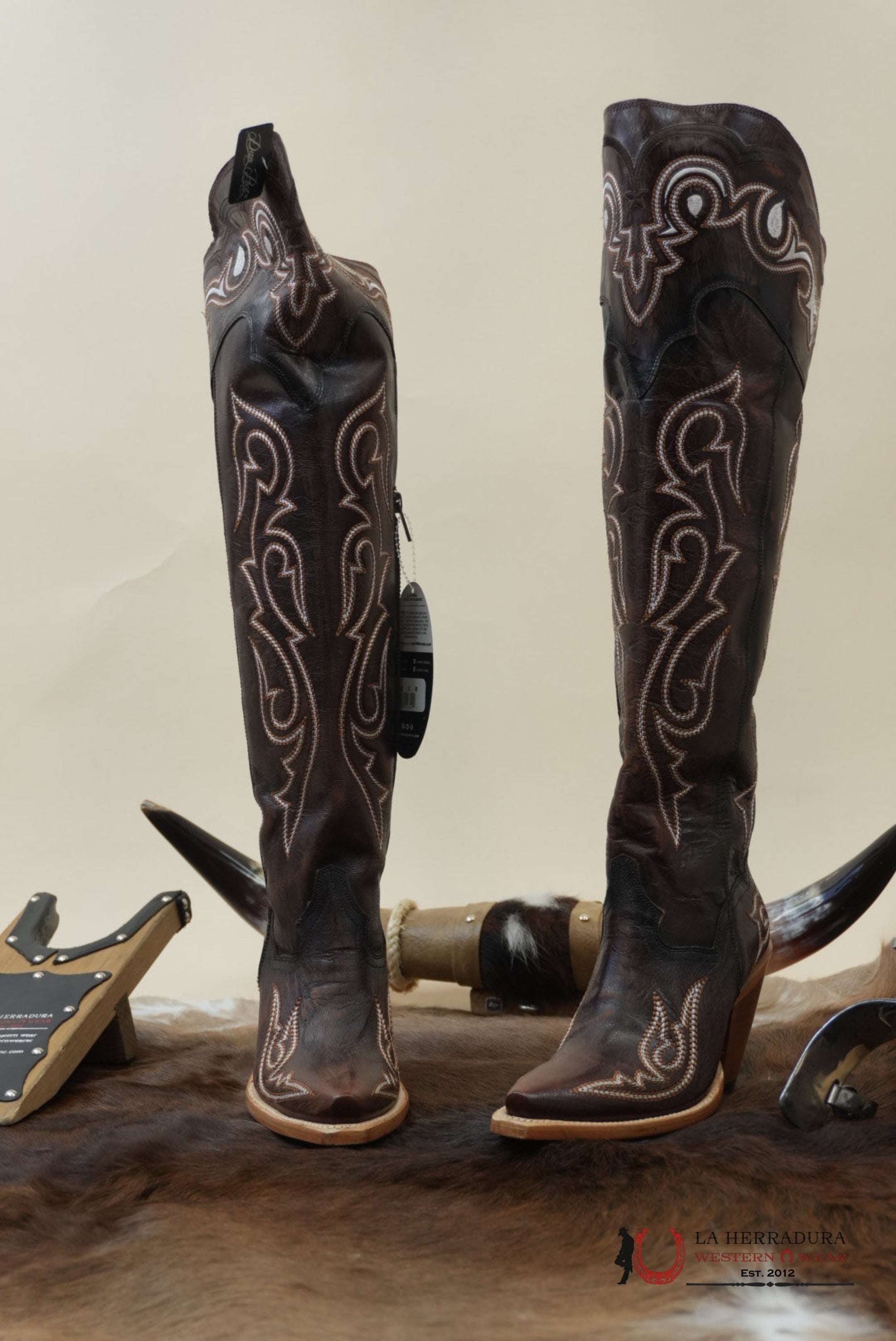 DAN POST CHOCOLATE LEATHER SNIP TOE TALL BOOT WOMEN BOTAS MUJERES
