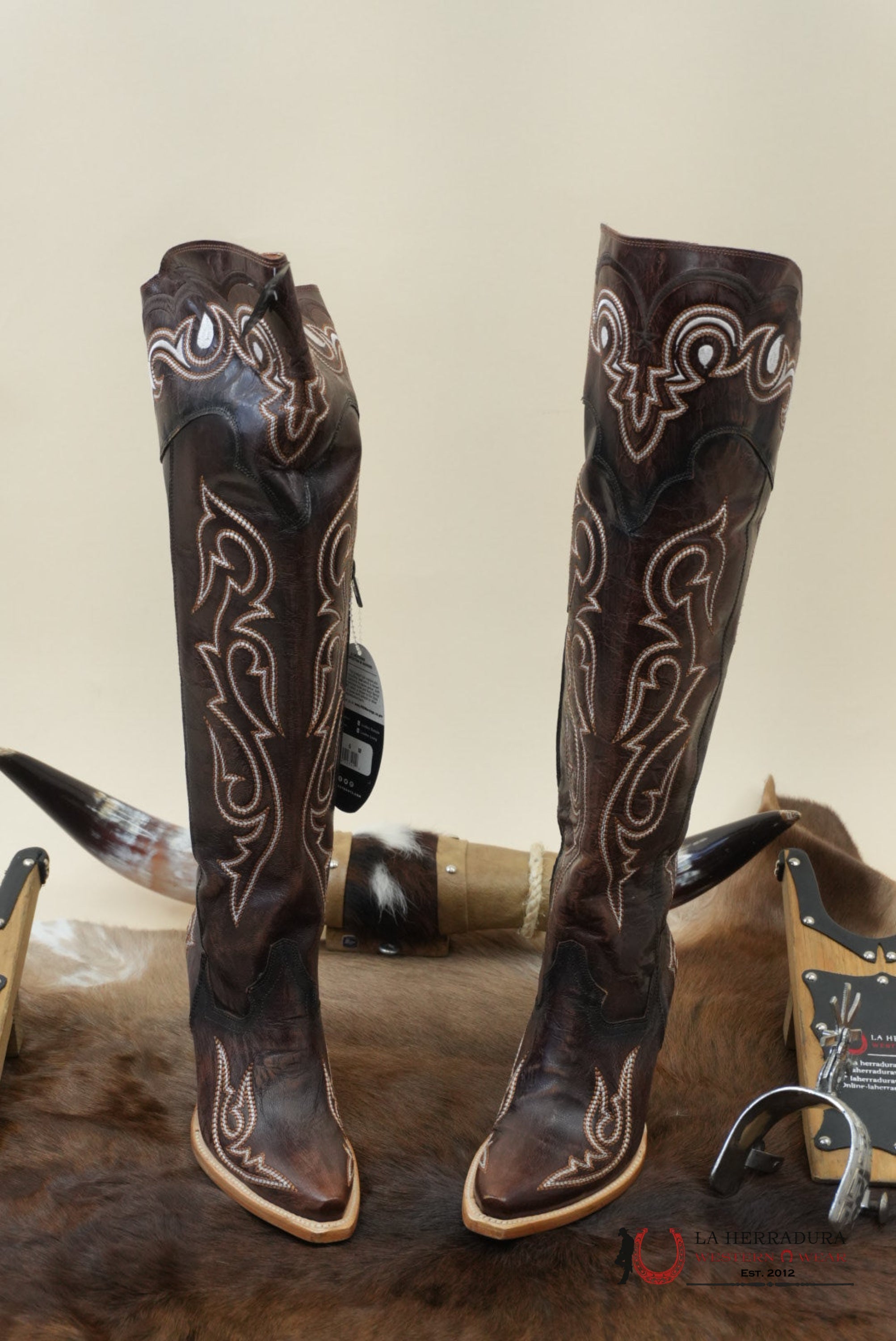 DAN POST CHOCOLATE LEATHER SNIP TOE TALL BOOT WOMEN BOTAS MUJERES