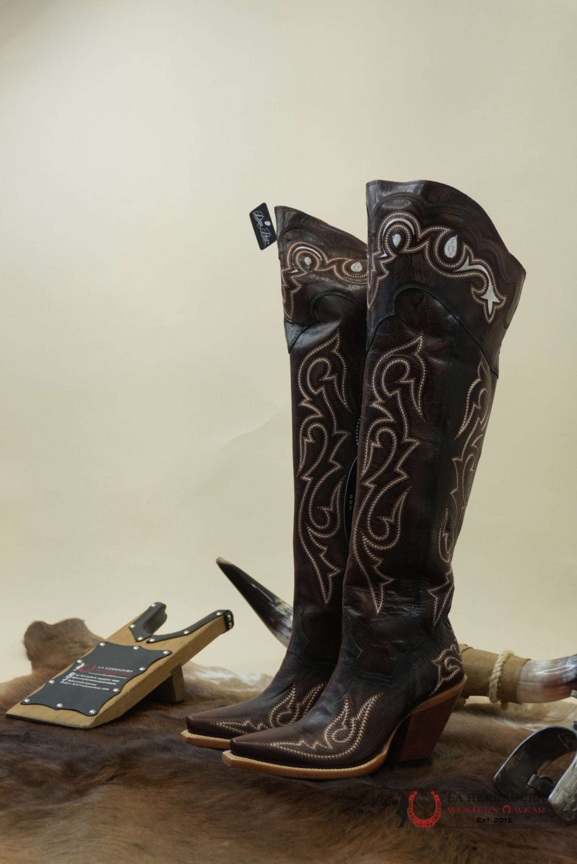 DAN POST CHOCOLATE LEATHER SNIP TOE TALL BOOT WOMEN BOTAS MUJERES