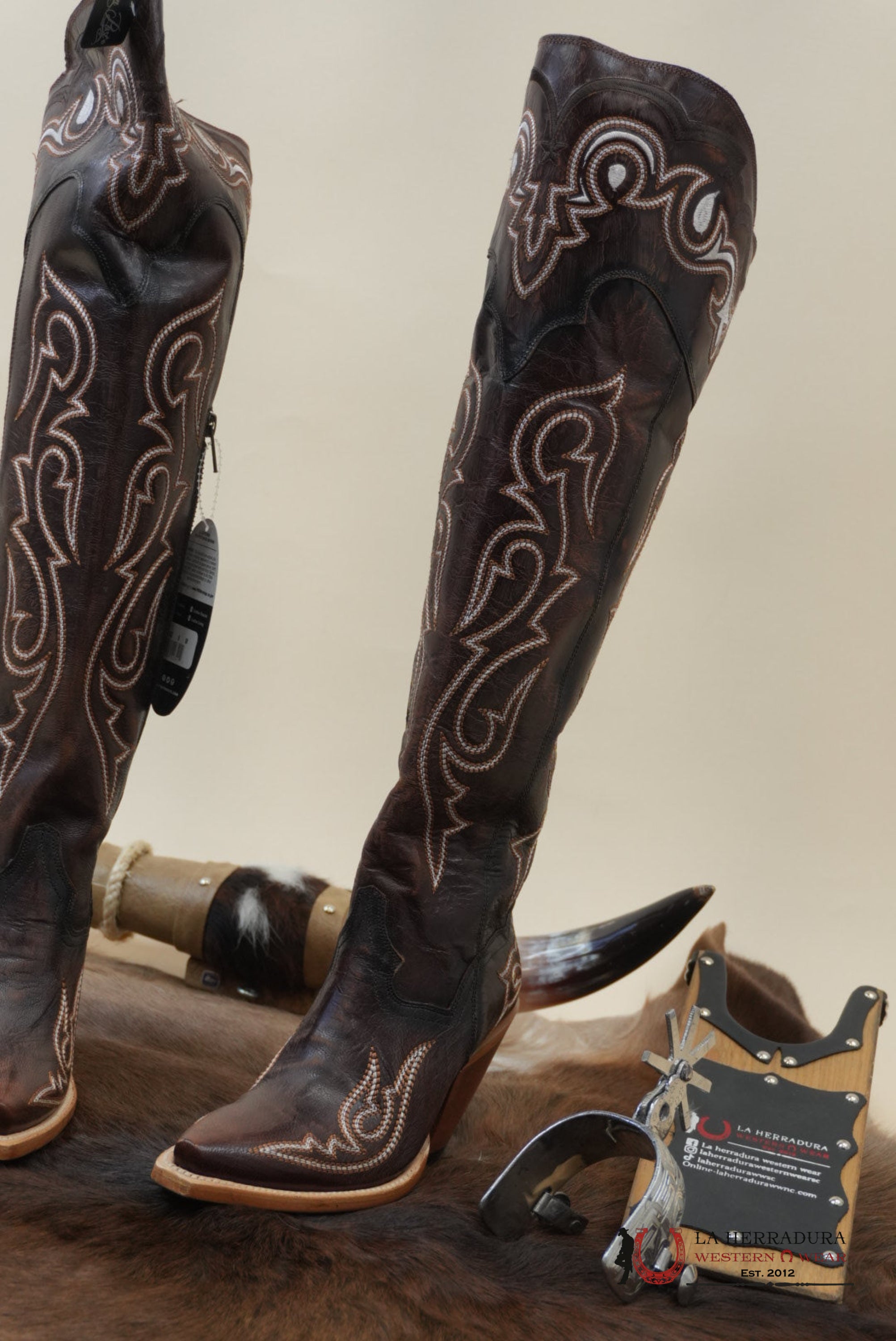 DAN POST CHOCOLATE LEATHER SNIP TOE TALL BOOT WOMEN BOTAS MUJERES