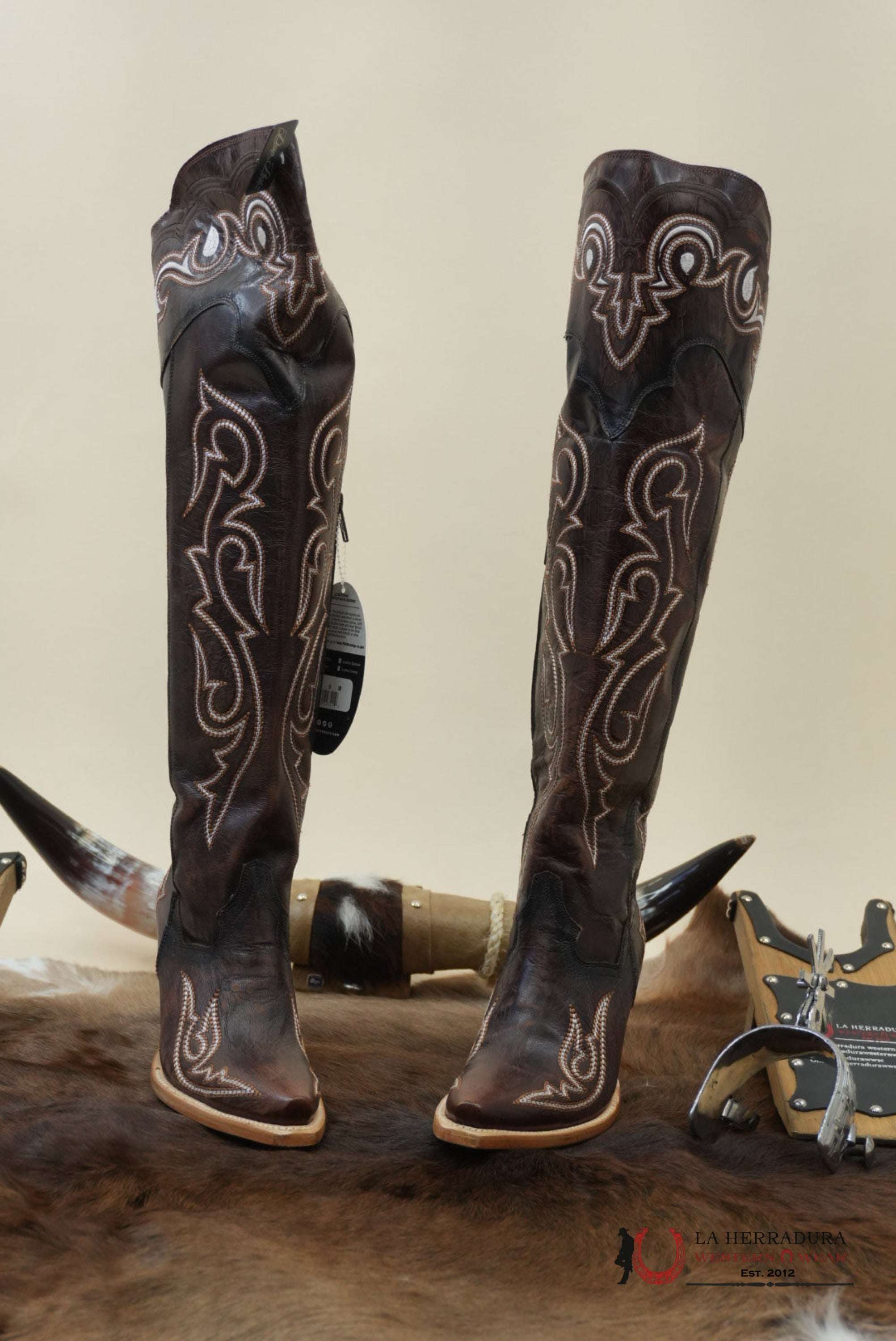 DAN POST CHOCOLATE LEATHER SNIP TOE TALL BOOT WOMEN BOTAS MUJERES