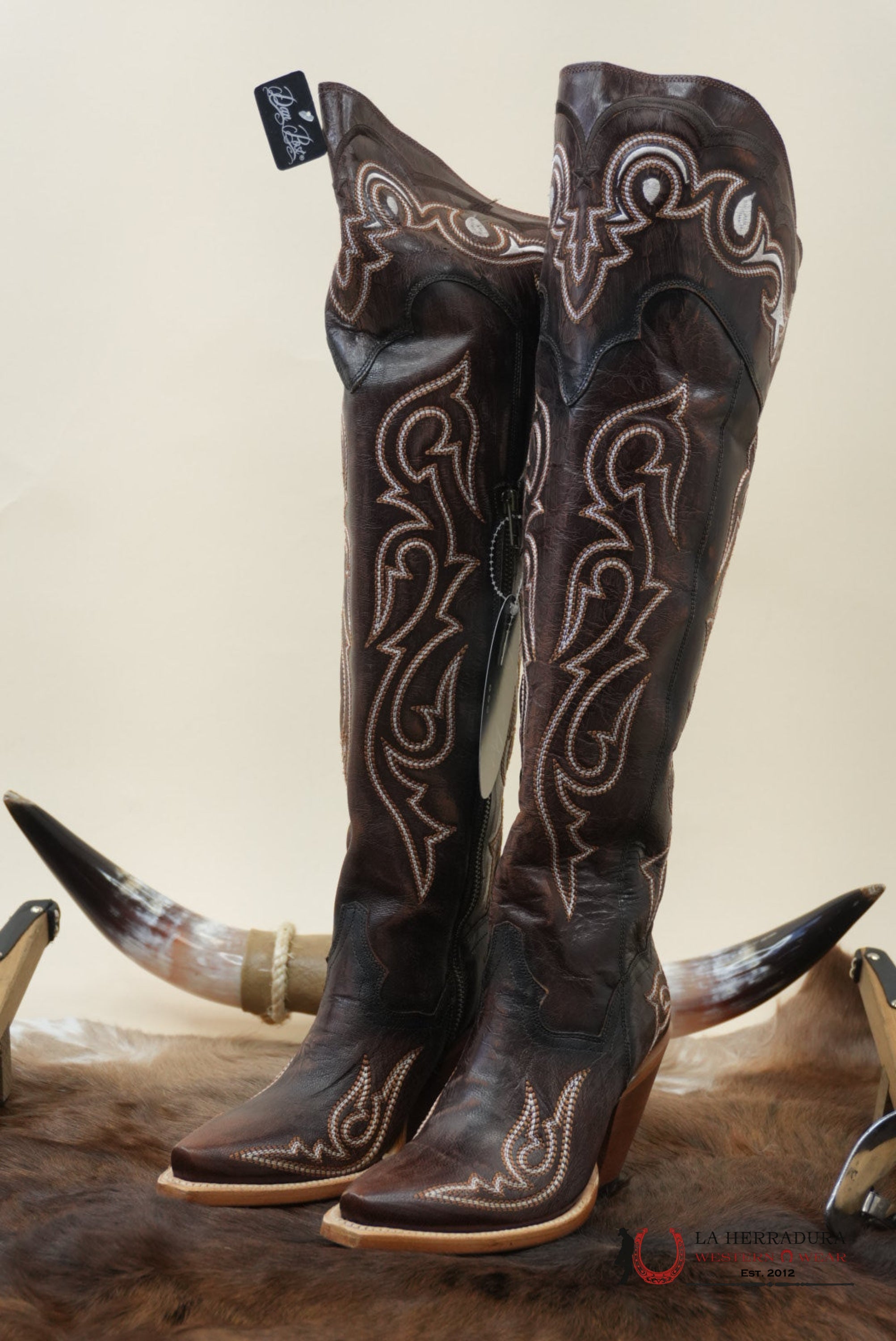 DAN POST CHOCOLATE LEATHER SNIP TOE TALL BOOT WOMEN BOTAS MUJERES