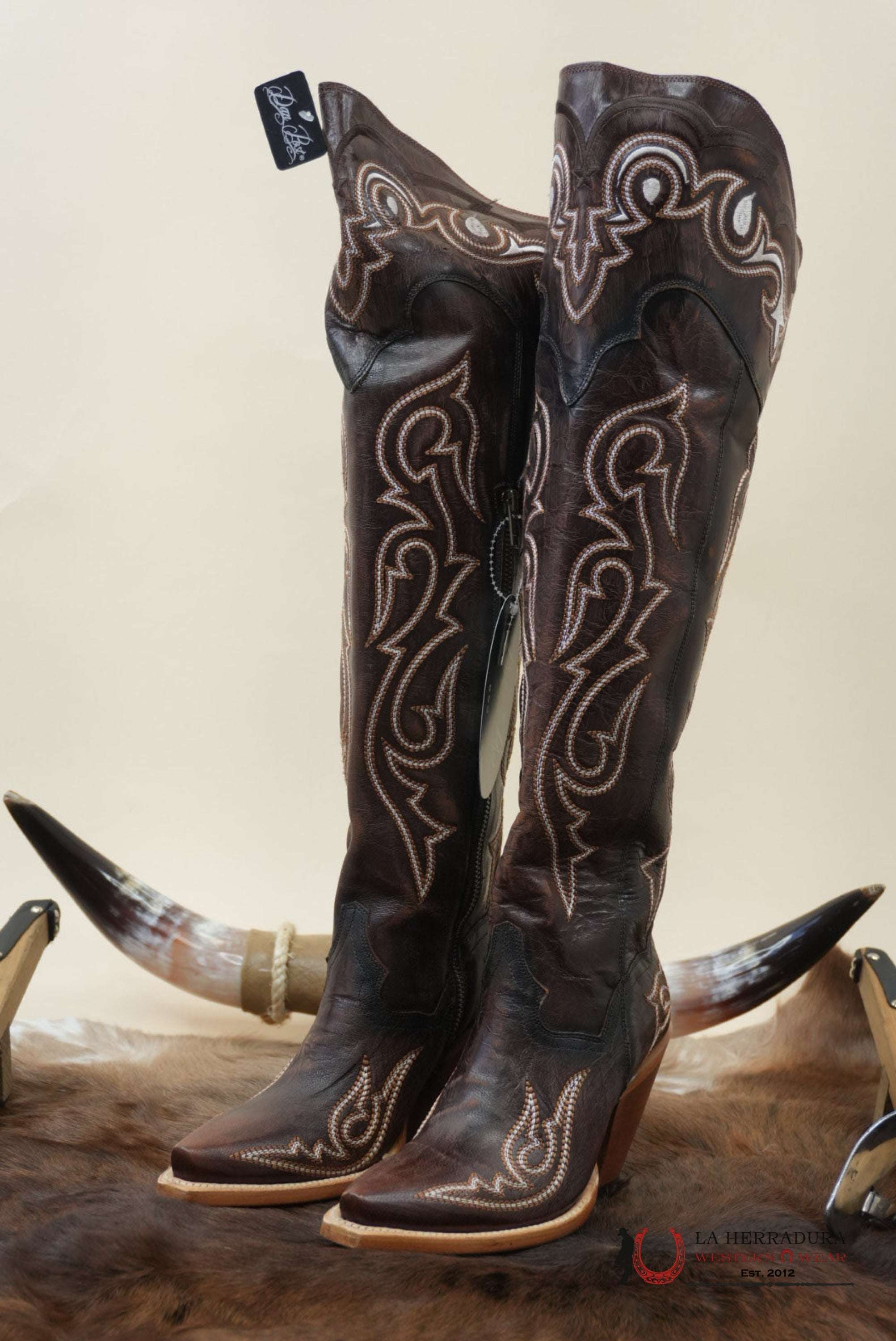 DAN POST CHOCOLATE LEATHER SNIP TOE TALL BOOT WOMEN BOTAS MUJERES