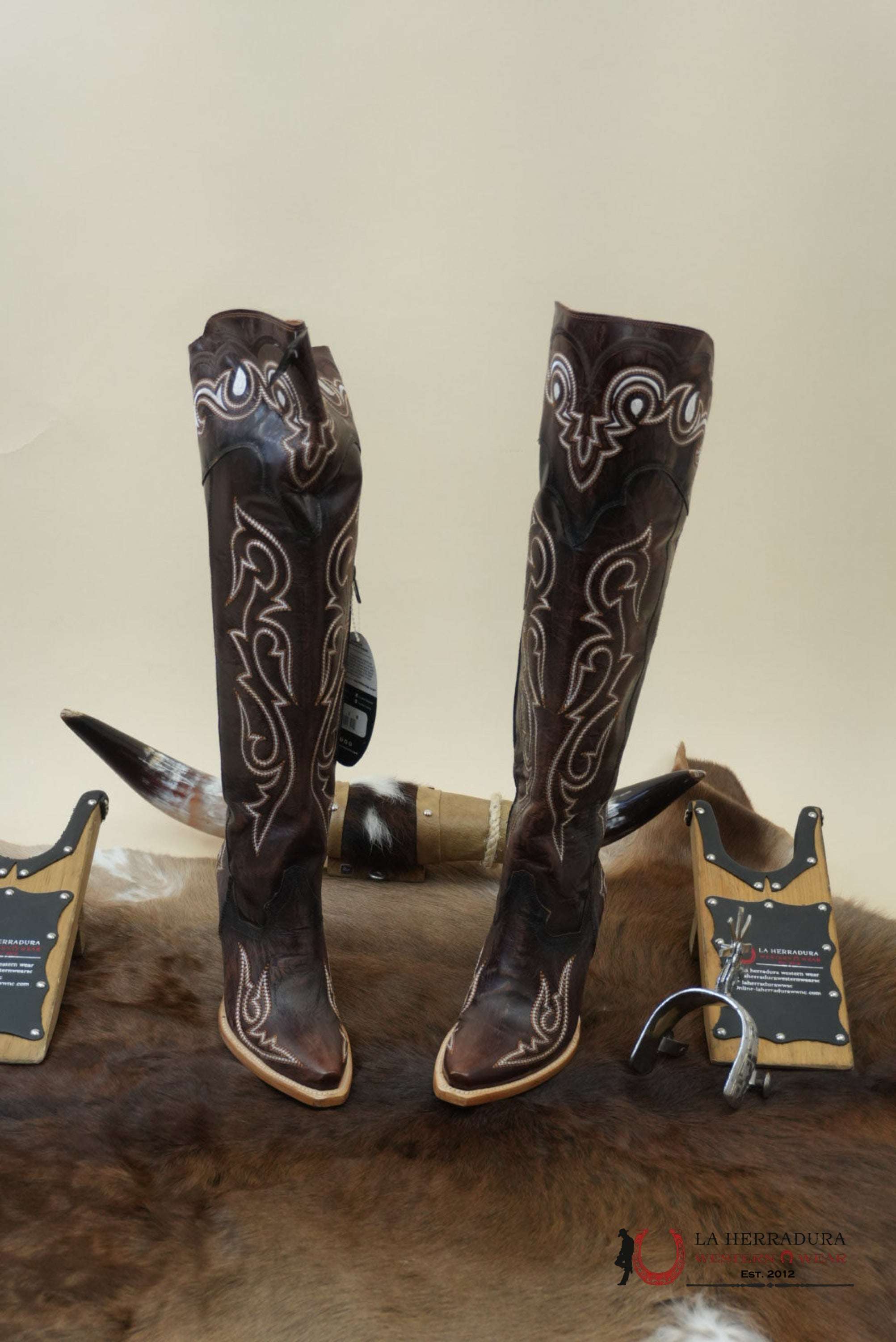 DAN POST CHOCOLATE LEATHER SNIP TOE TALL BOOT WOMEN BOTAS MUJERES
