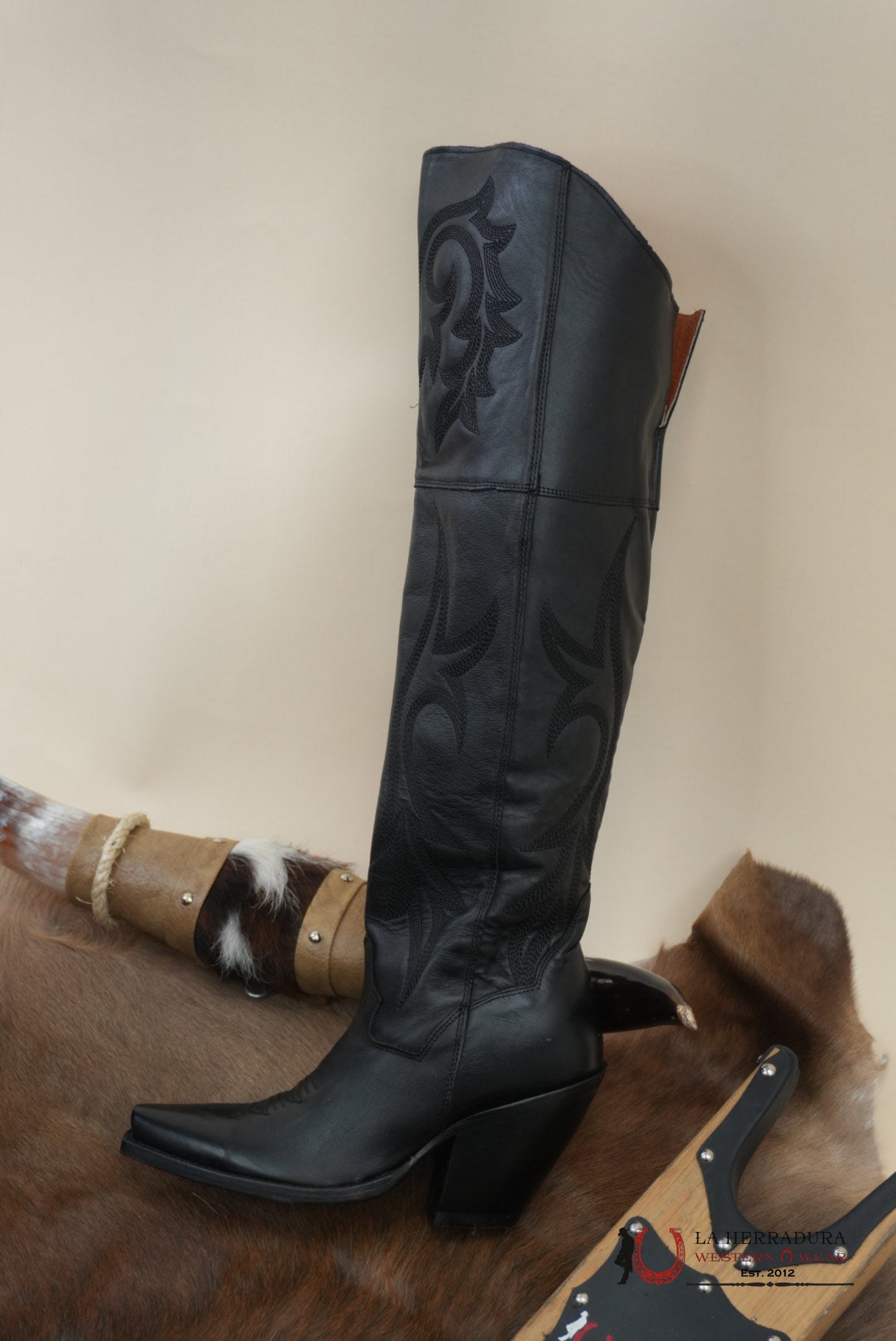 DAN POST JILTED BLACK LEGIT LEATHER SNIP TOE TALL BOOT WOMEN BOTAS MUJERES