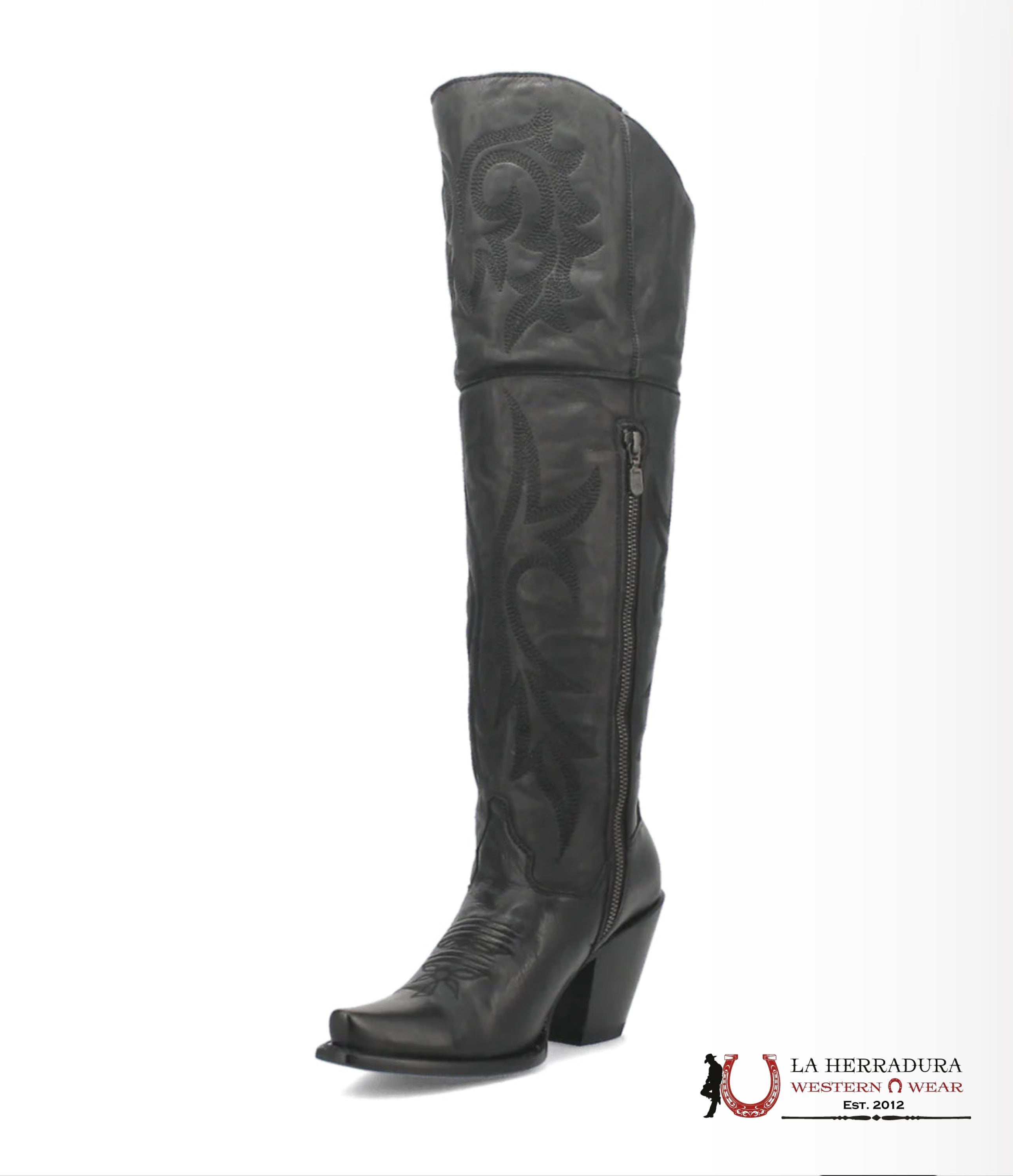 DAN POST JILTED BLACK LEGIT LEATHER SNIP TOE TALL BOOT WOMEN BOTAS MUJERES