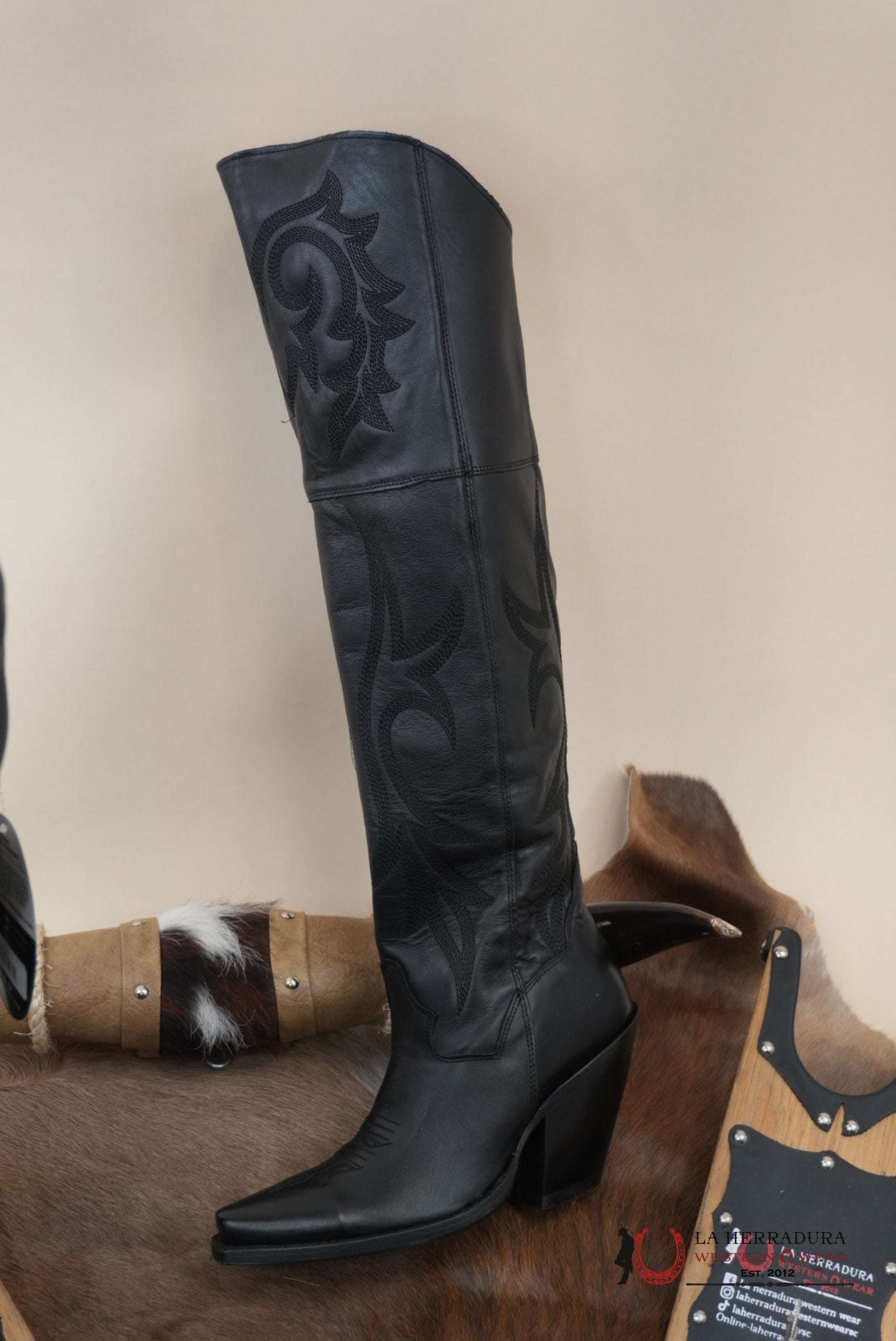 DAN POST JILTED BLACK LEGIT LEATHER SNIP TOE TALL BOOT WOMEN BOTAS MUJERES