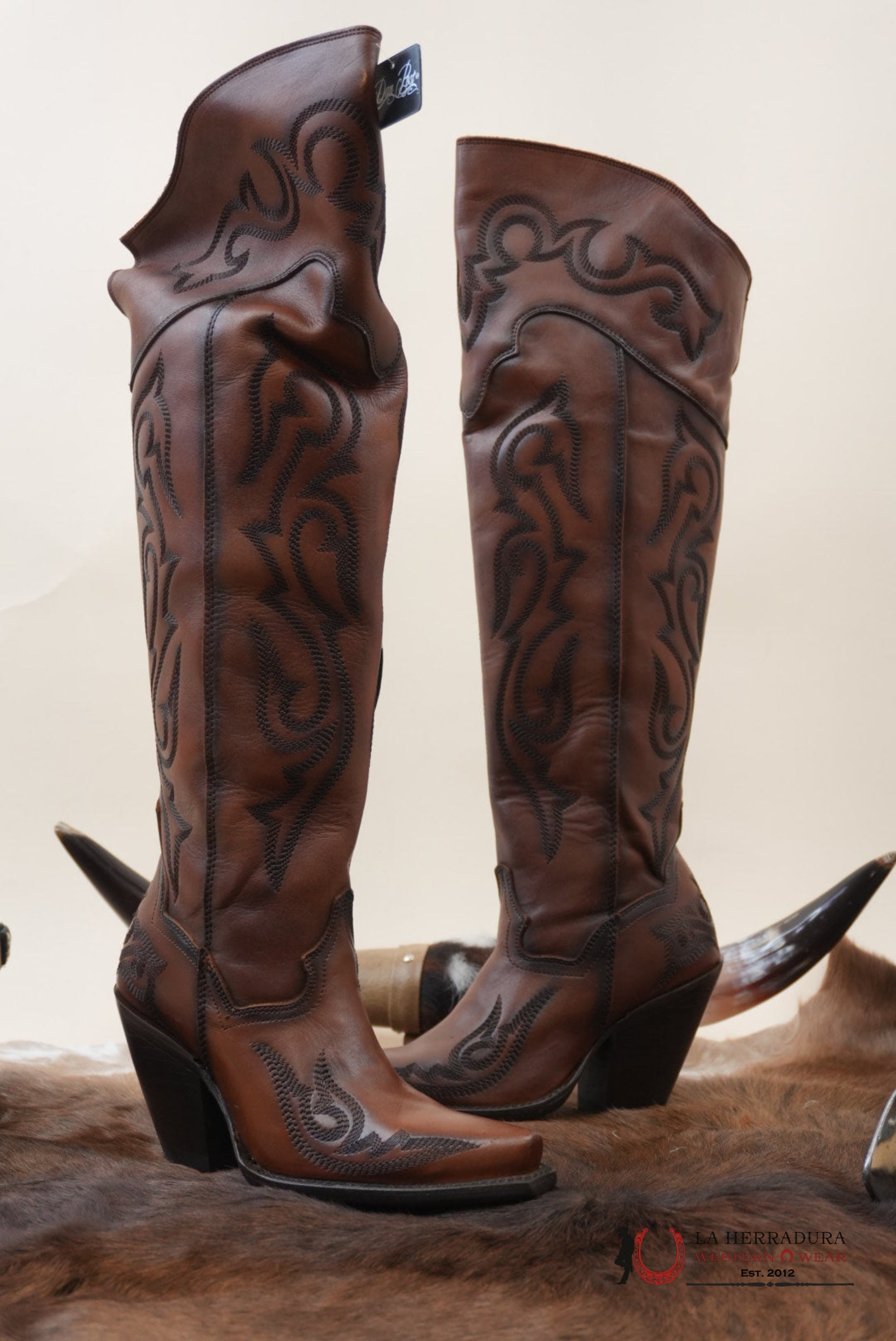 DAN POST SEDUCTRESS CHESTNUT LEATHER SNIP TOE TALL BOOT WOMEN BOTAS MUJERES