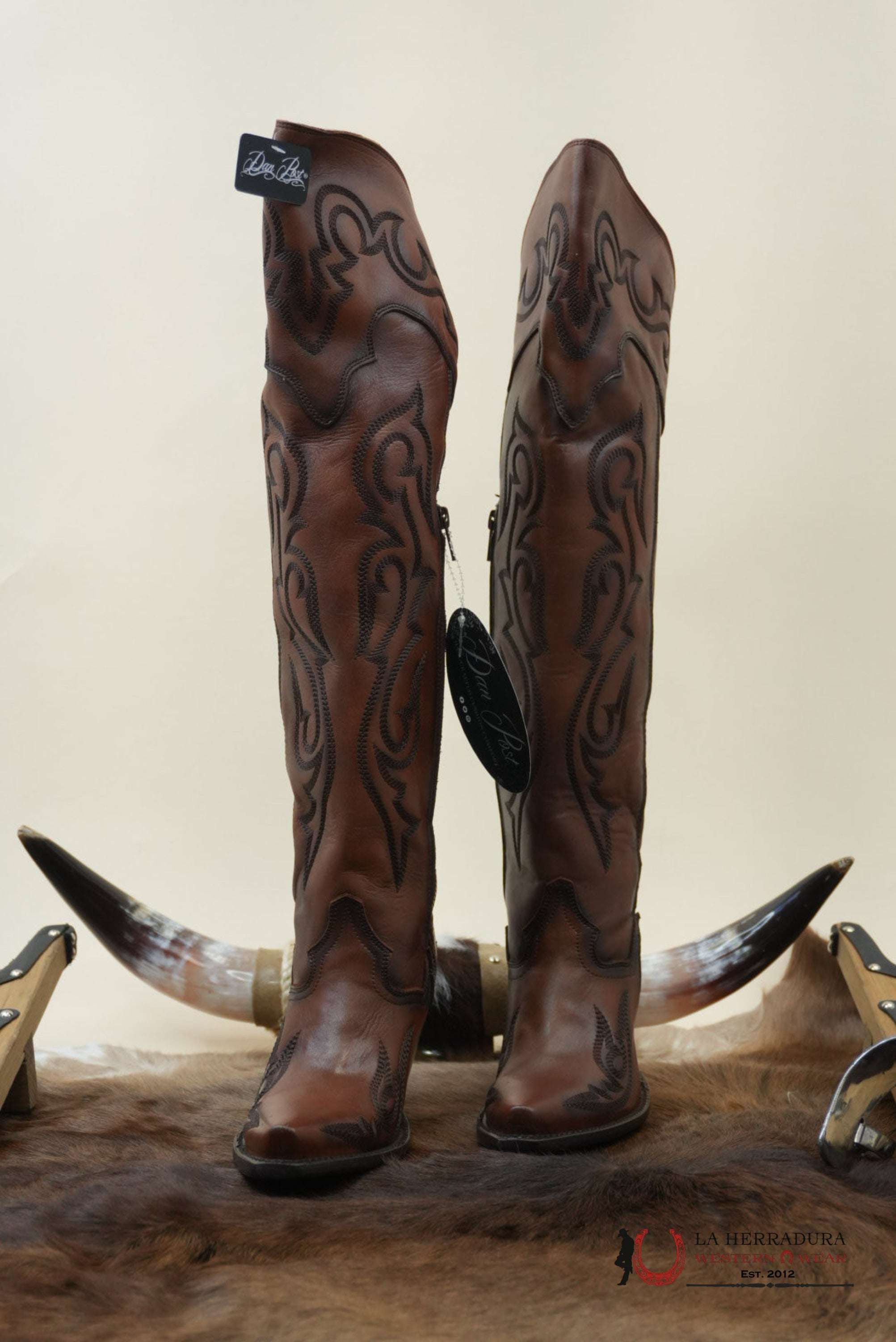 DAN POST SEDUCTRESS CHESTNUT LEATHER SNIP TOE TALL BOOT WOMEN BOTAS MUJERES