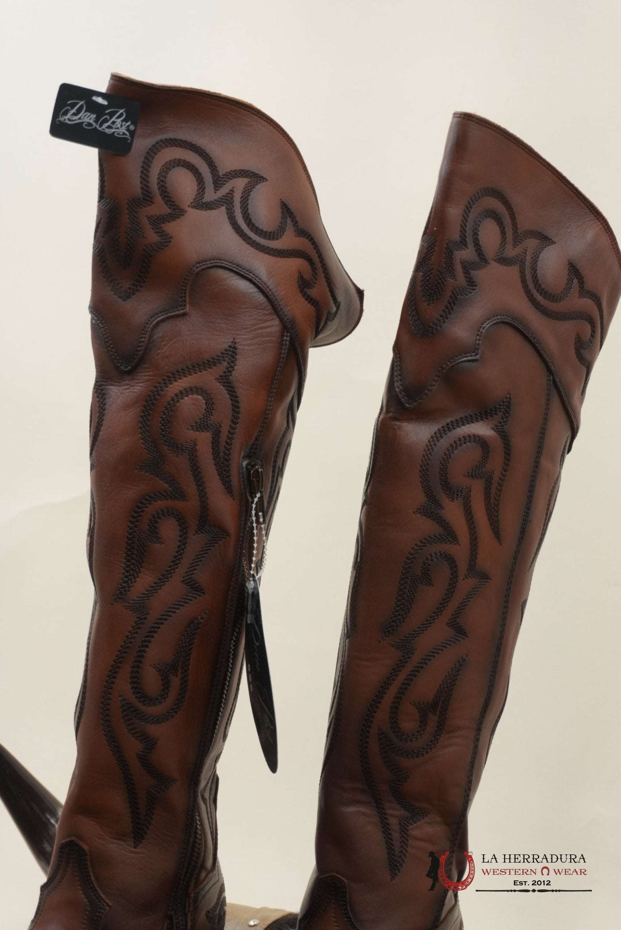 DAN POST SEDUCTRESS CHESTNUT LEATHER SNIP TOE TALL BOOT WOMEN BOTAS MUJERES