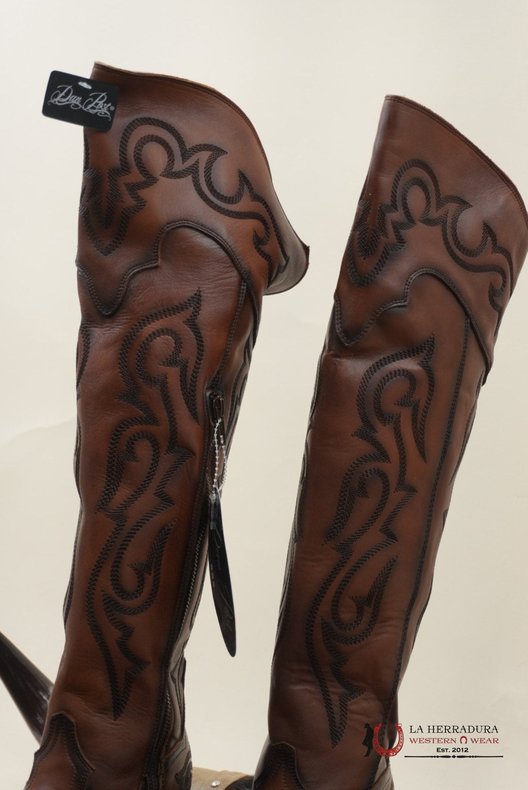 DAN POST SEDUCTRESS CHESTNUT LEATHER SNIP TOE TALL BOOT WOMEN BOTAS MUJERES