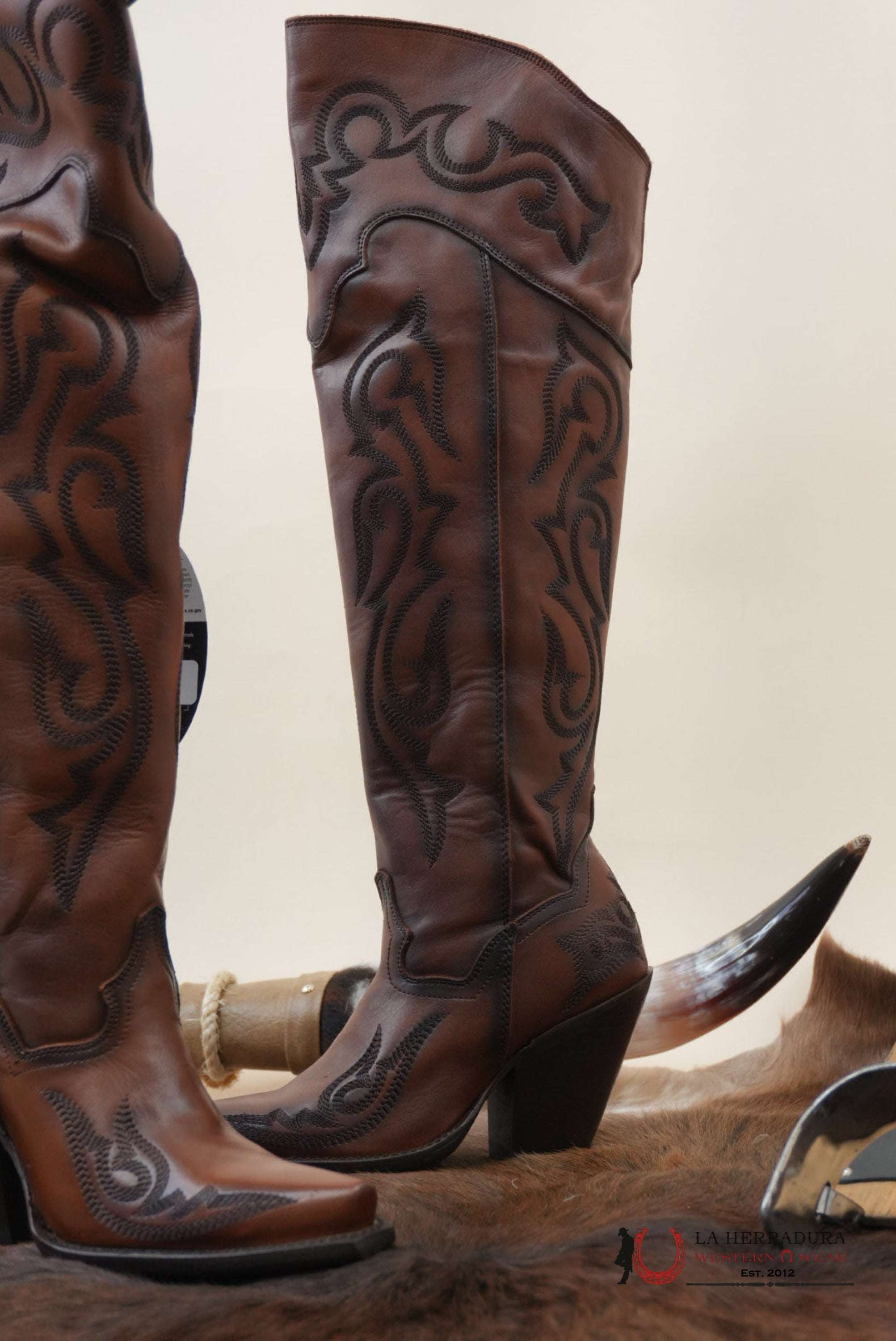 DAN POST SEDUCTRESS CHESTNUT LEATHER SNIP TOE TALL BOOT WOMEN BOTAS MUJERES