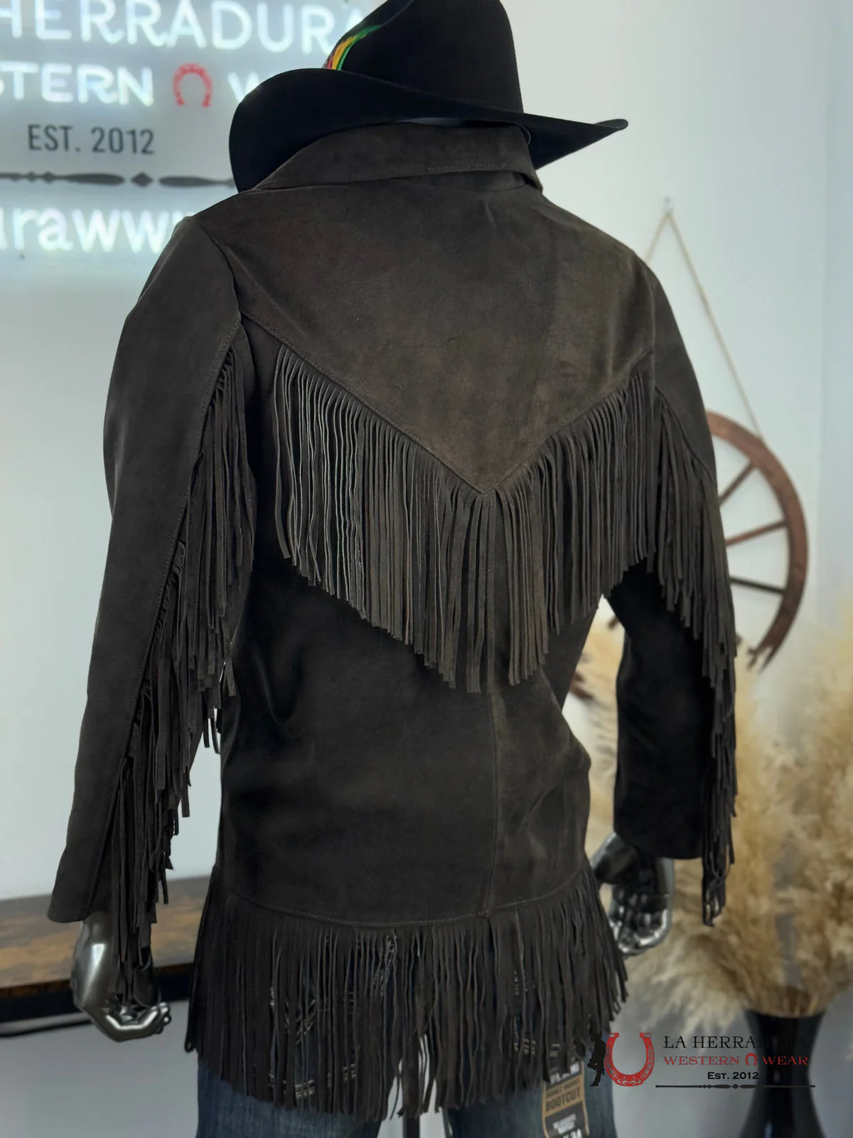 MENS GENUINE LEATHER FRINGE DARK BROWN JACKET