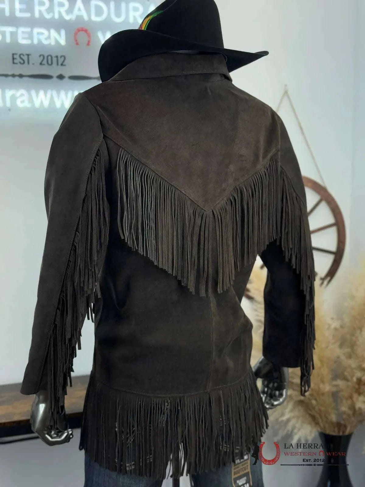 MENS GENUINE LEATHER FRINGE DARK BROWN JACKET Laherradurawwnc.com