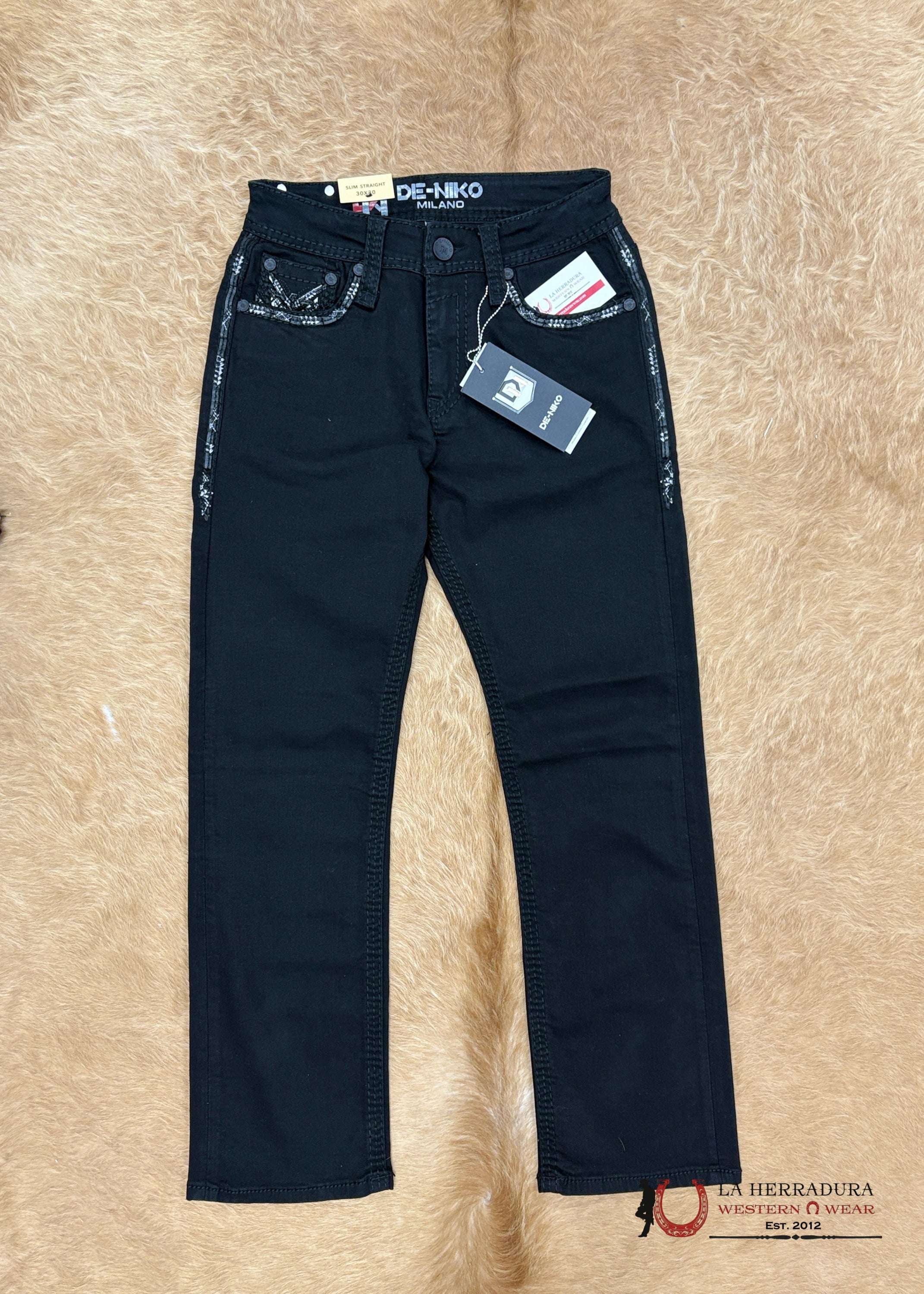 DE NIKO MENS JEANS SLIM STRAIGHT-DN-029BLK ROPA HOMBRES