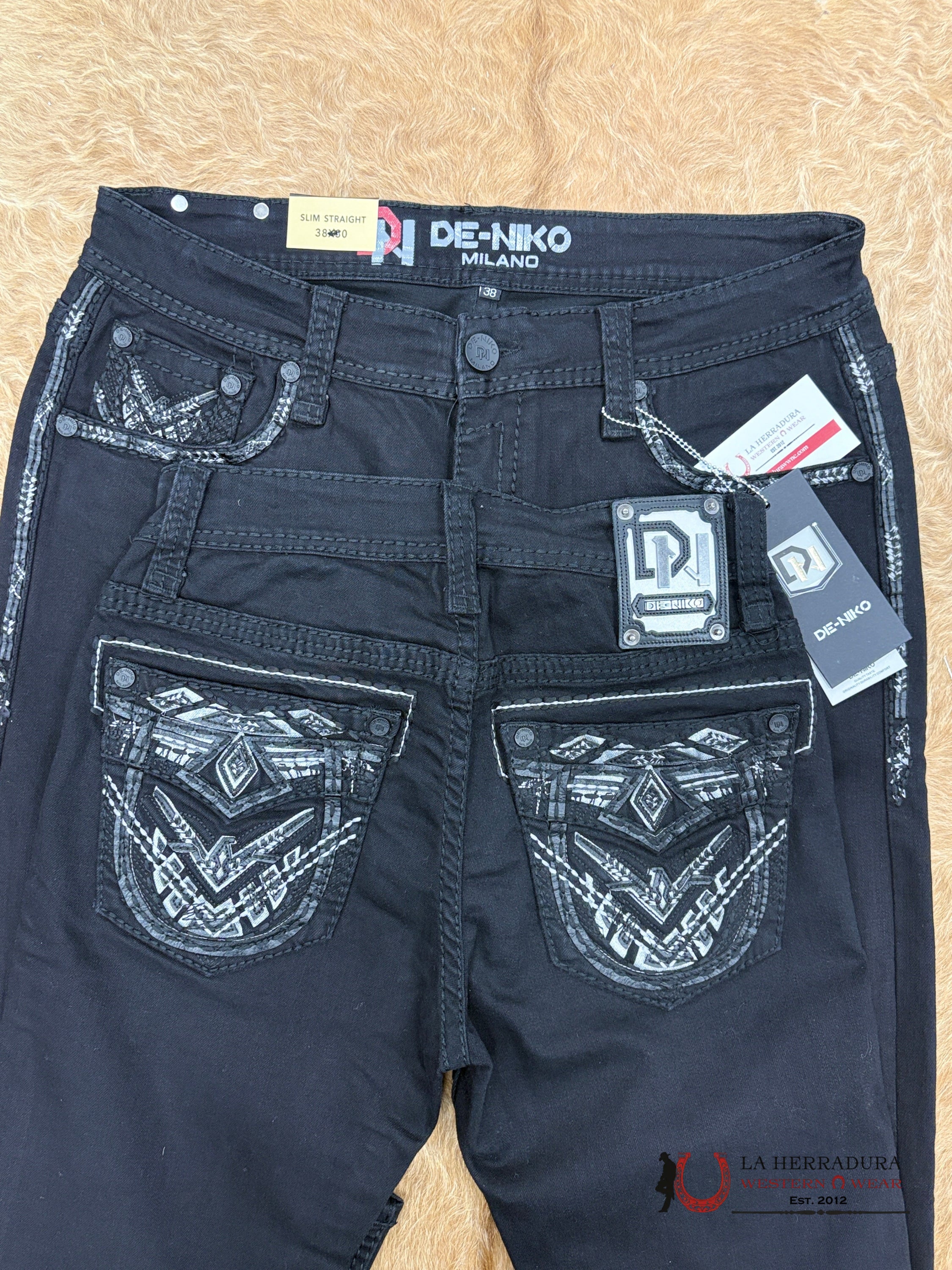 DE NIKO MENS JEANS SLIM STRAIGHT-DN-029BLK ROPA HOMBRES