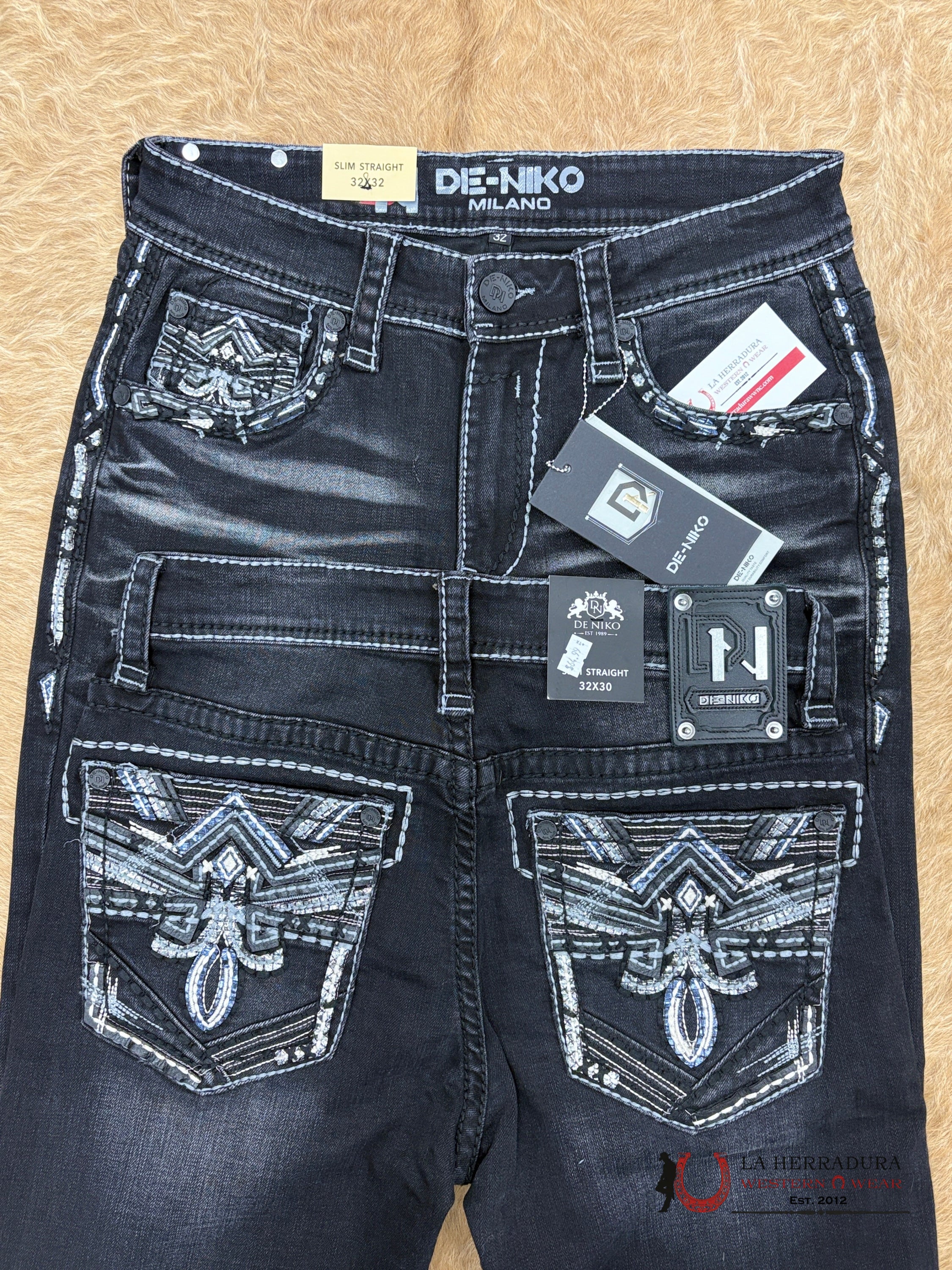 DE NIKO MENS JEANS SLIM STRAIGHT-DN-034BLK ROPA HOMBRES