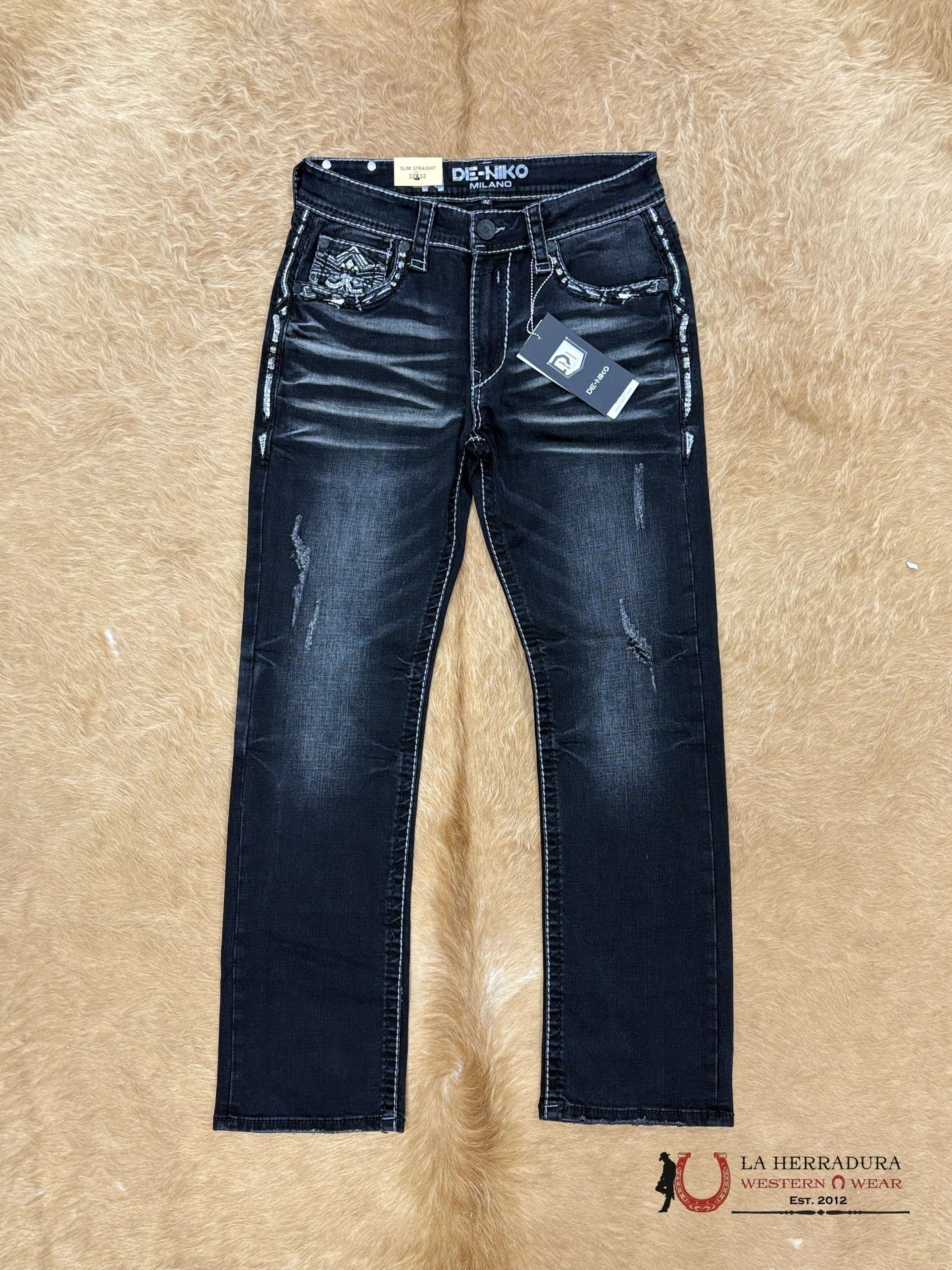 DE NIKO MENS JEANS SLIM STRAIGHT-DN-034BLK ROPA HOMBRES