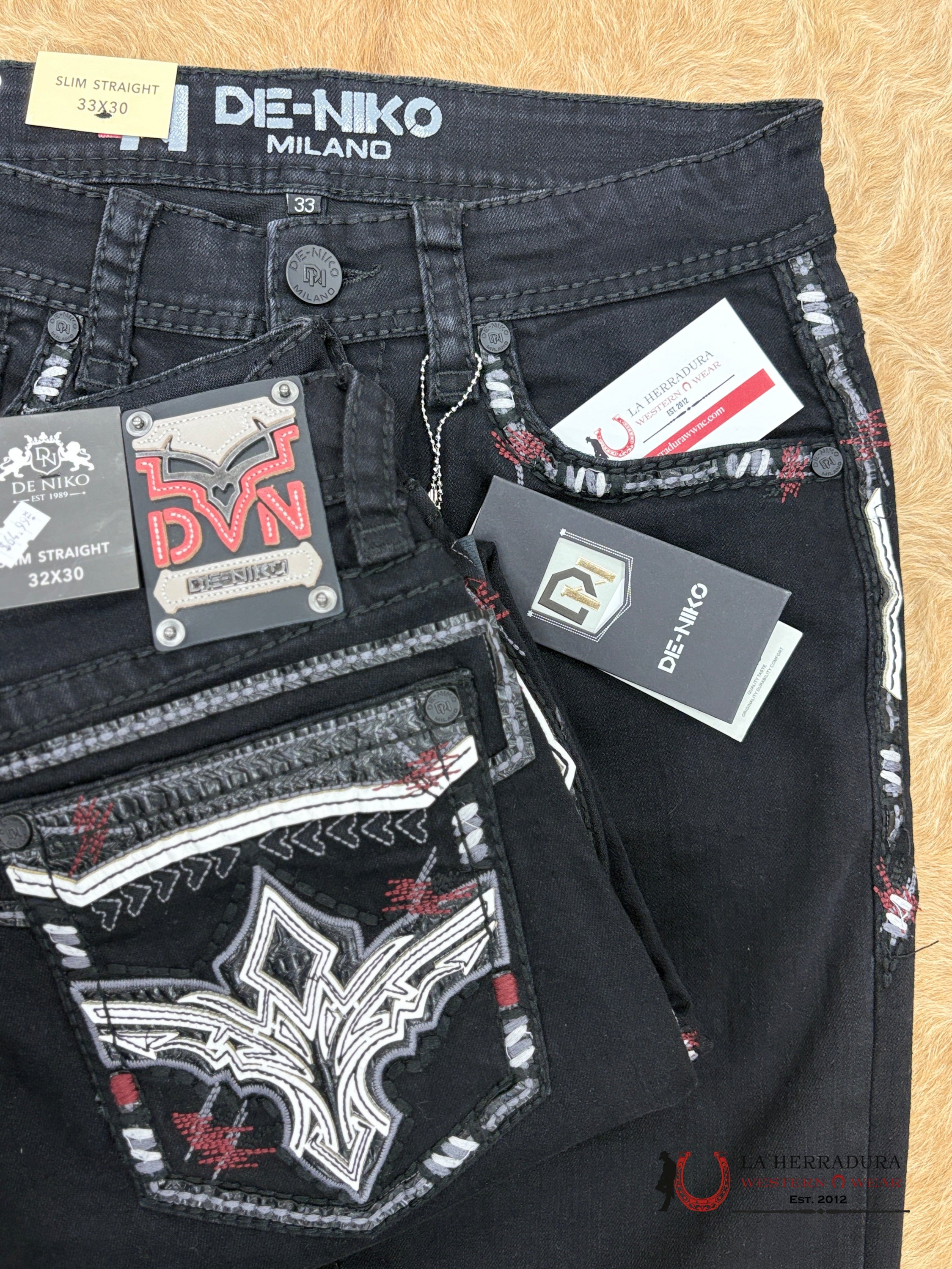 DE NIKO MENS JEANS SLIM STRAIGHT-DN-042BLK ROPA HOMBRES