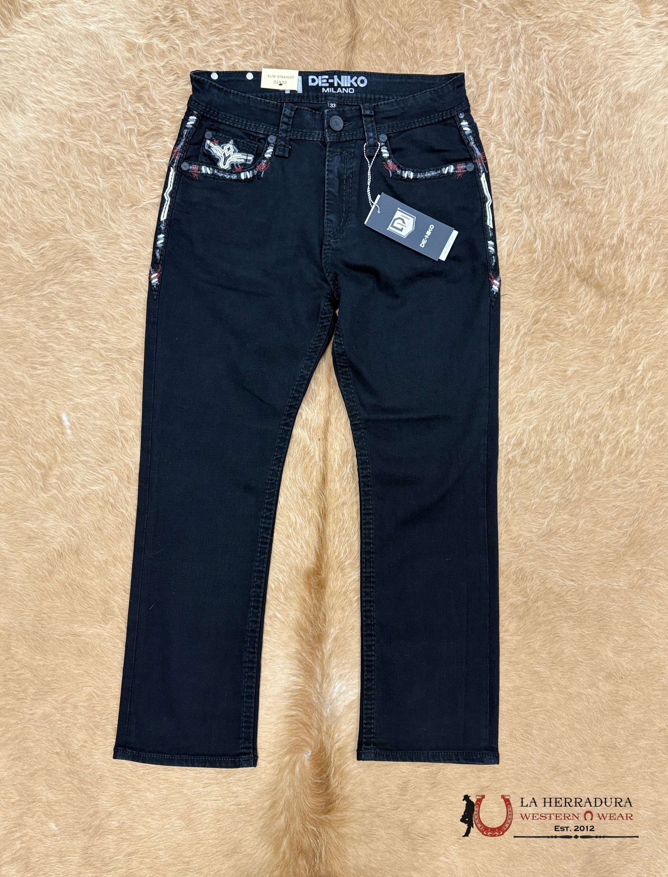 DE NIKO MENS JEANS SLIM STRAIGHT-DN-042BLK ROPA HOMBRES